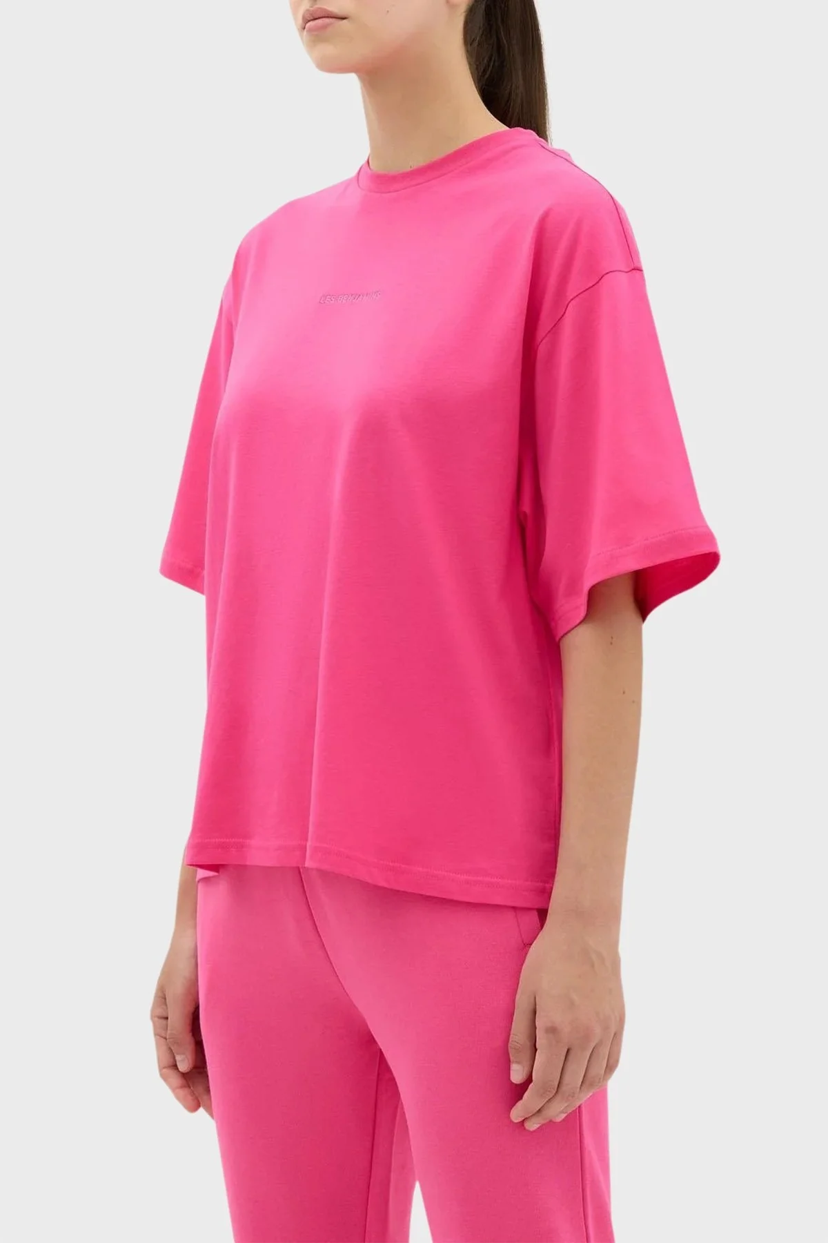 Les Benjamins Bisiklet Yaka % 100 Pamuk Oversize Bayan T Shirt LB23FWESSFUTS-305 PEMBE - 4