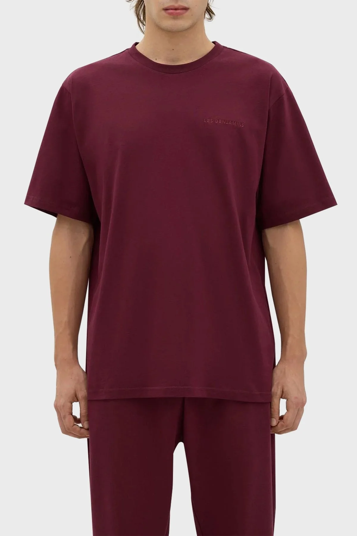Les Benjamins Bisiklet Yaka % 100 Pamuk Regular Fit Erkek T Shirt LB23FWESSMUTS-301 BORDO - 1