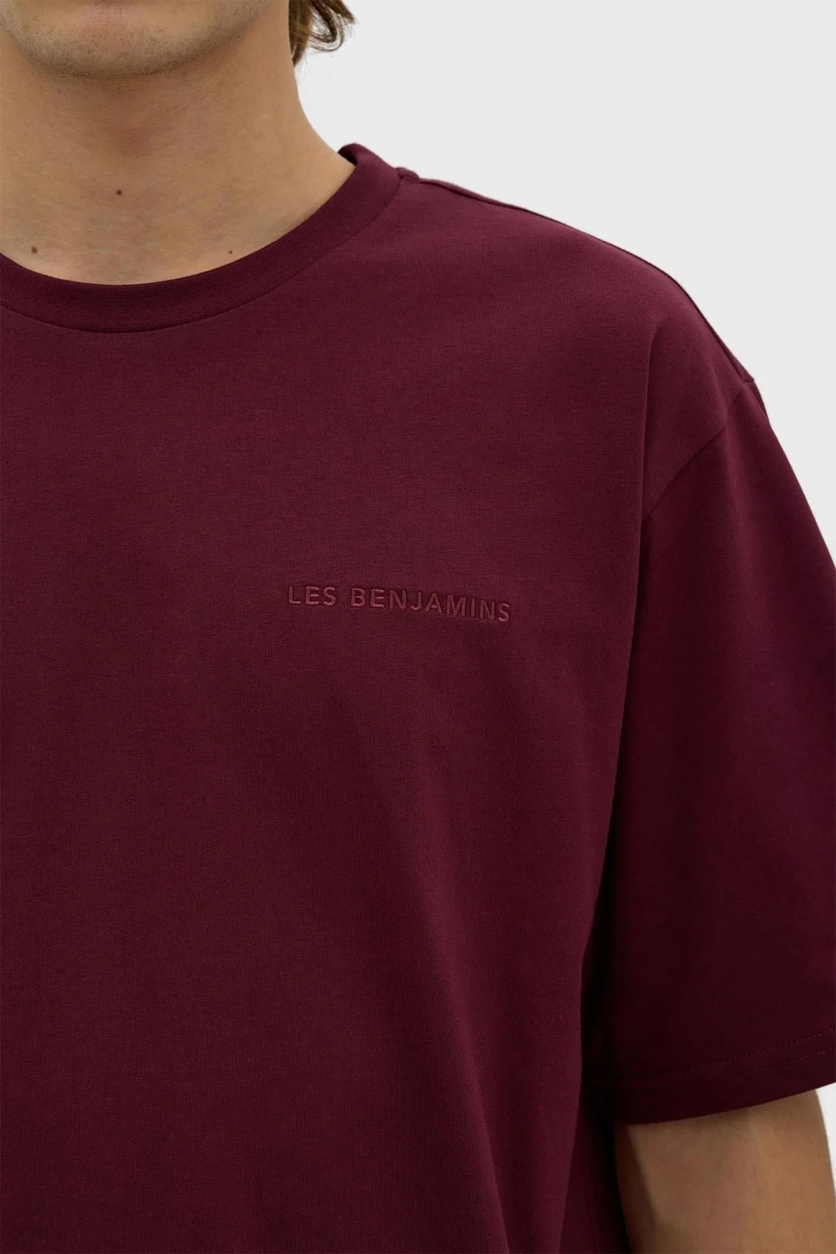 Les Benjamins Bisiklet Yaka % 100 Pamuk Regular Fit Erkek T Shirt LB23FWESSMUTS-301 BORDO - 6