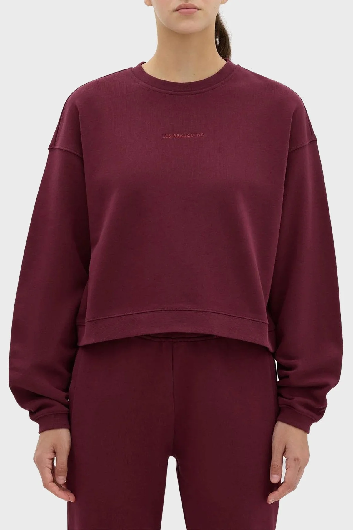 Les Benjamins Bisiklet Yaka % 100 Pamuk Relaxed Fit Bayan Sweat LB23FWESSFUSW-301 BORDO - 1