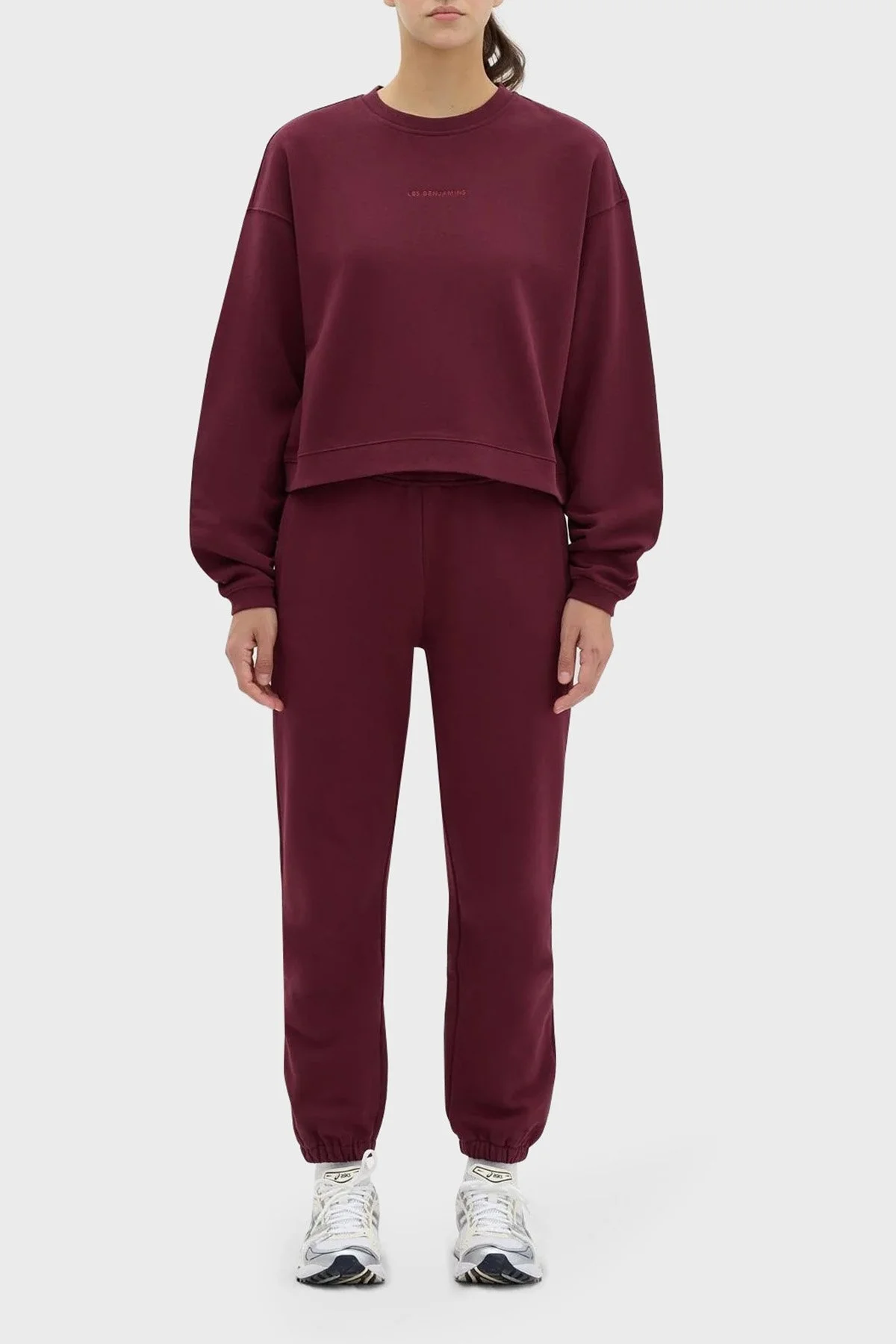 Les Benjamins Bisiklet Yaka % 100 Pamuk Relaxed Fit Bayan Sweat LB23FWESSFUSW-301 BORDO - 3