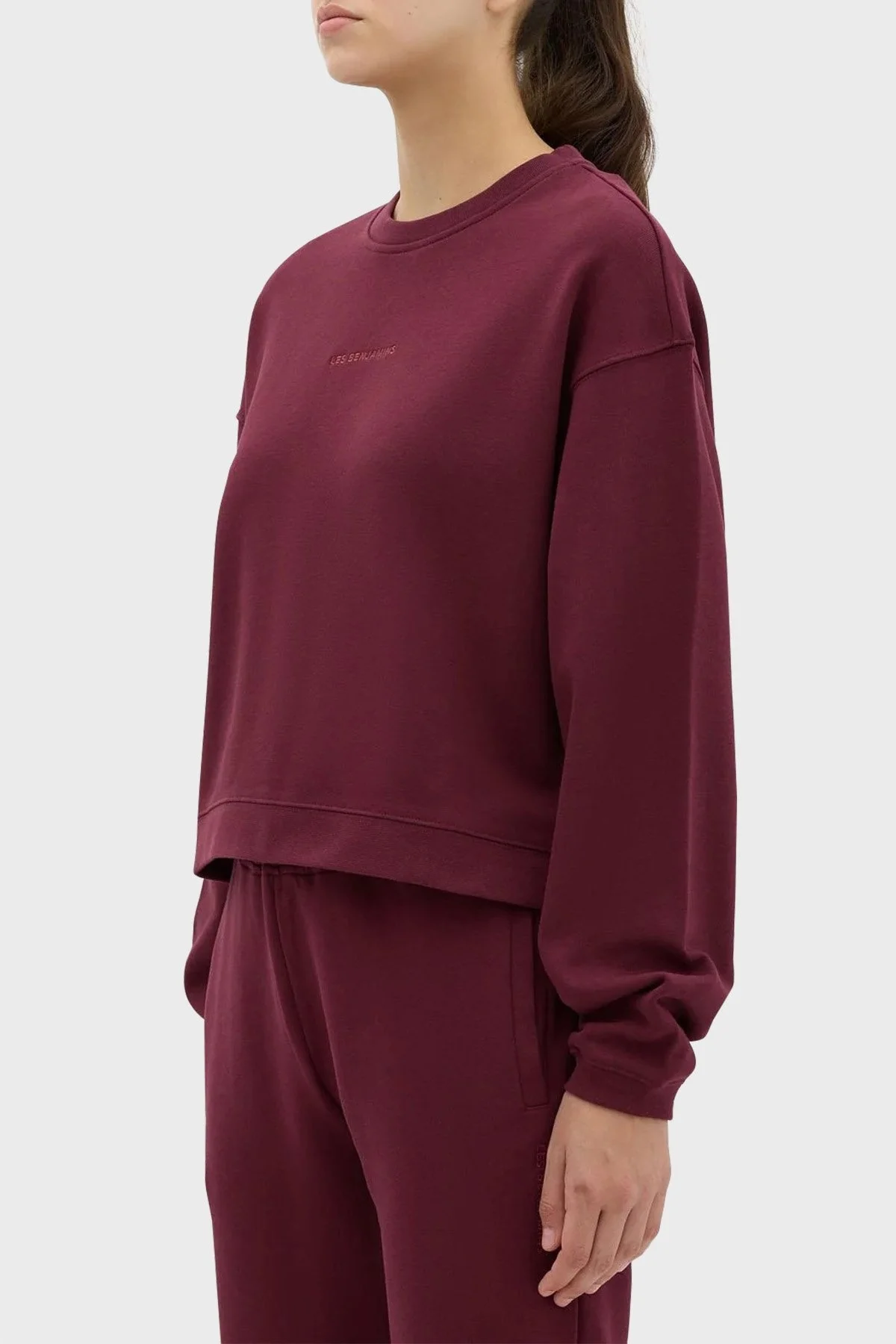 Les Benjamins Bisiklet Yaka % 100 Pamuk Relaxed Fit Bayan Sweat LB23FWESSFUSW-301 BORDO - 4