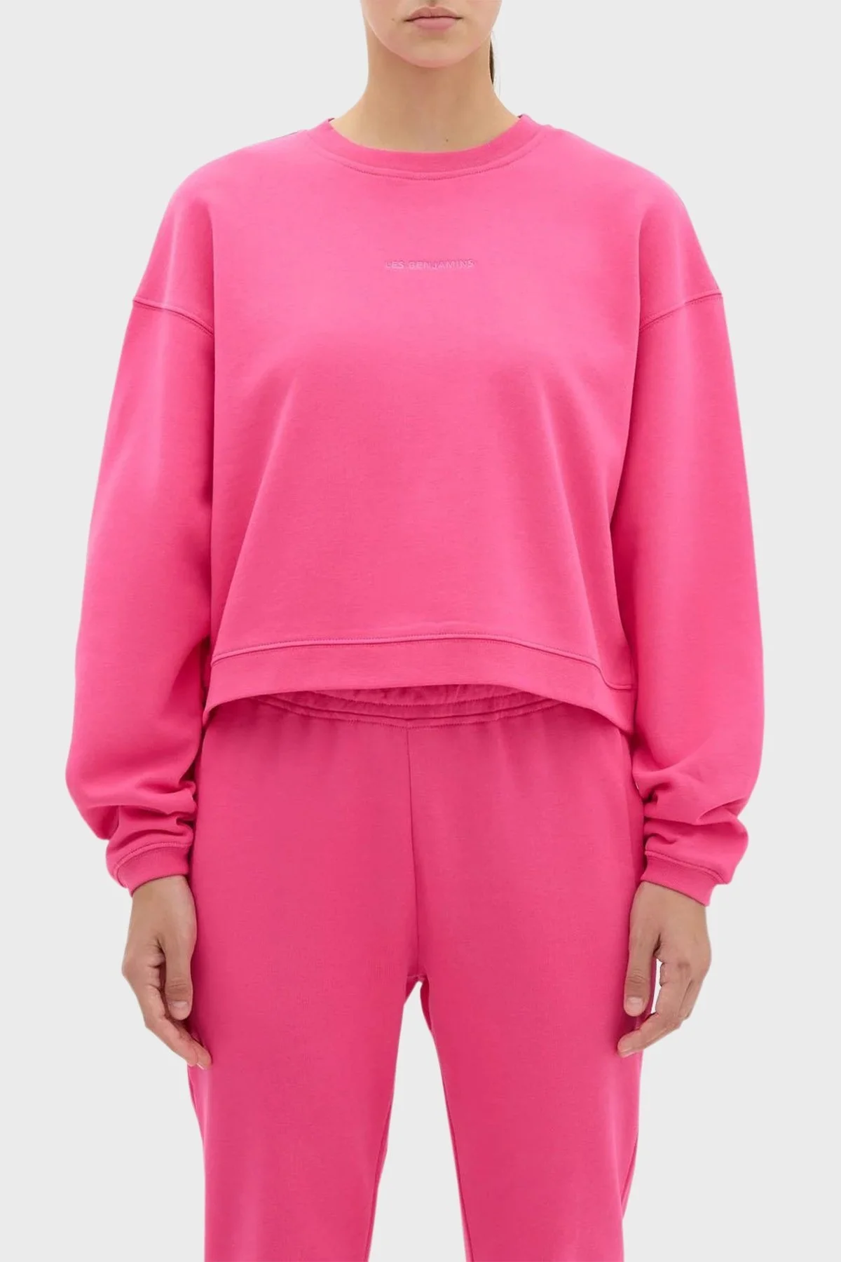 Les Benjamins Bisiklet Yaka % 100 Pamuk Relaxed Fit Bayan Sweat LB23FWESSFUSW-305 PEMBE - 1