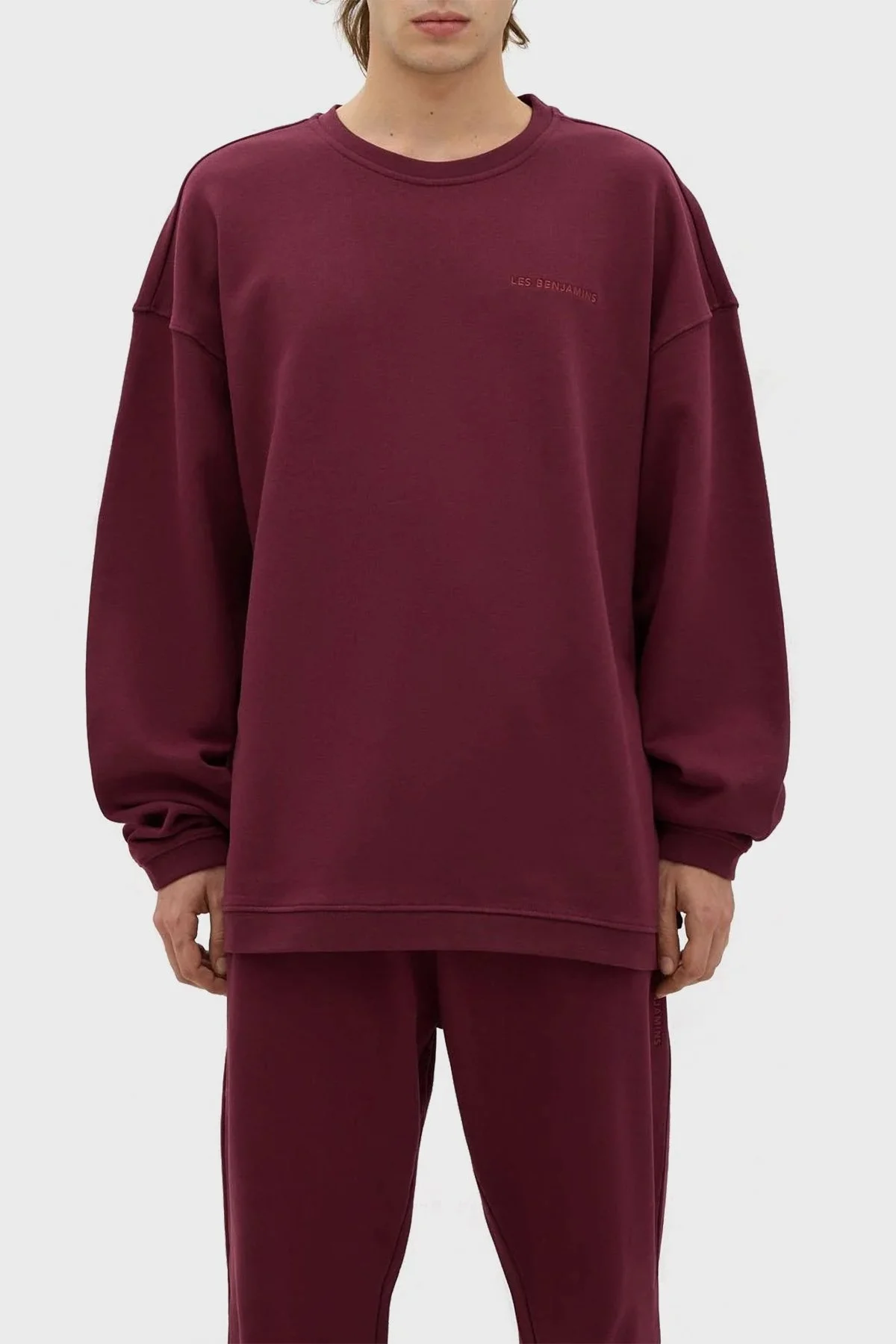 Les Benjamins Bisiklet Yaka % 100 Pamuk Relaxed Fit Erkek Sweat LB23FWESSMUSW-301 BORDO - 1