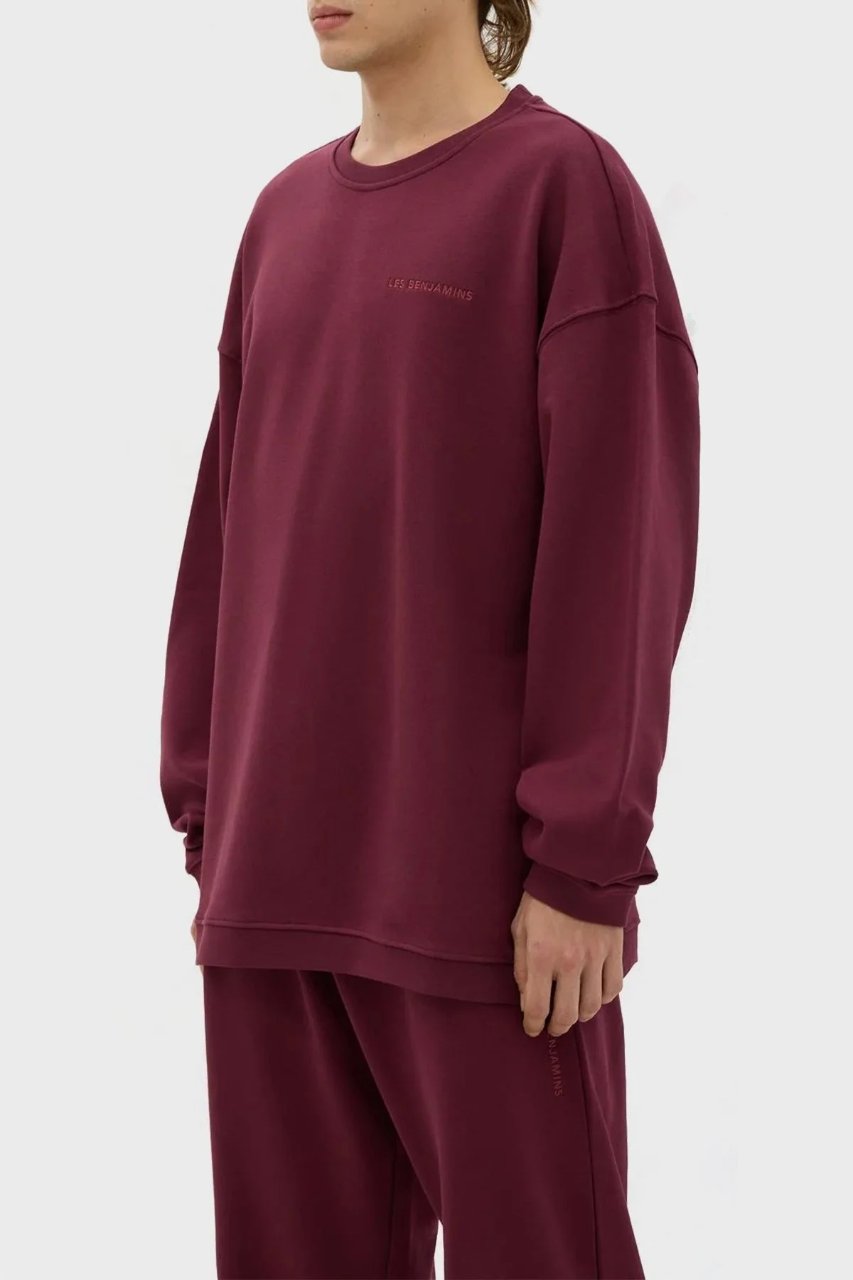 Les Benjamins Bisiklet Yaka % 100 Pamuk Relaxed Fit Erkek Sweat LB23FWESSMUSW-301 BORDO - 4