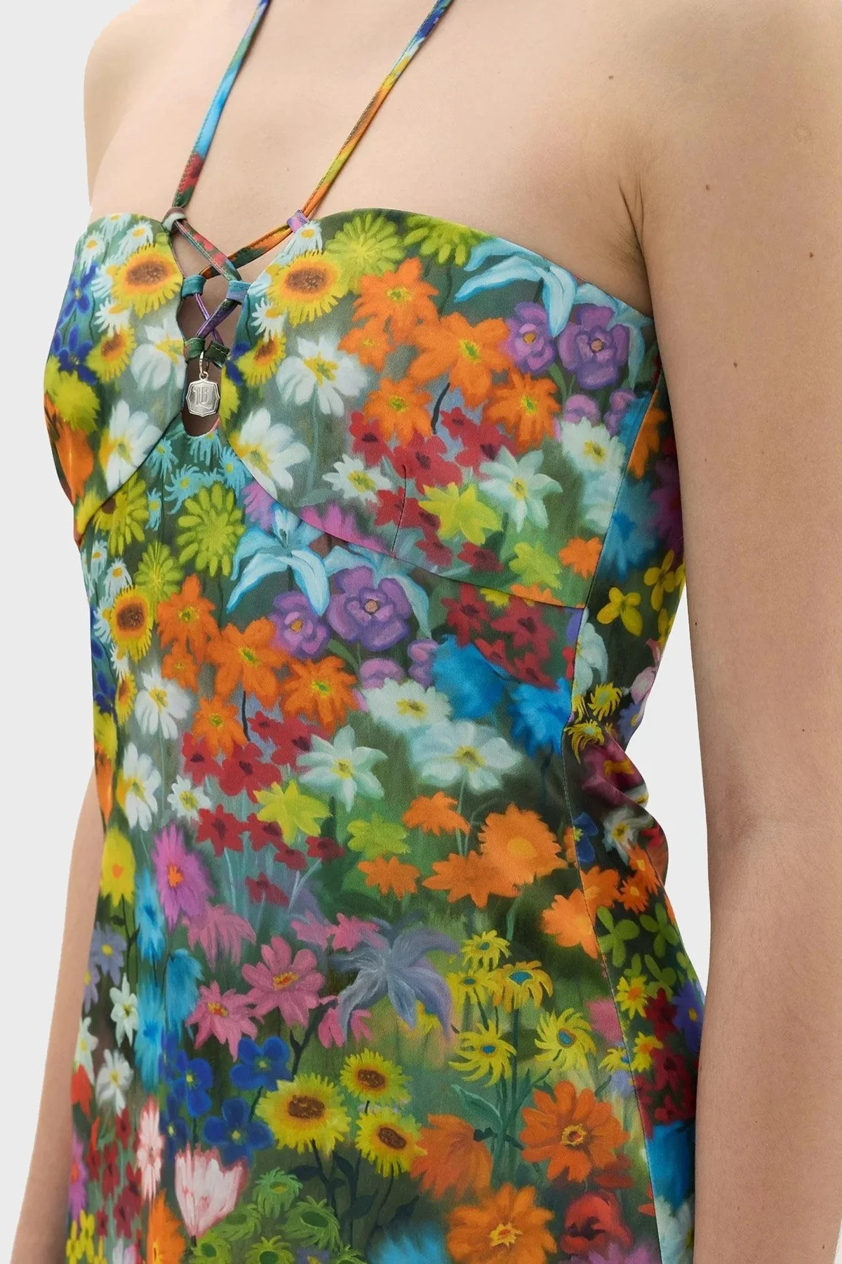 Les Benjamins Çiçek Desenli Boyundan Bağlamalı Mini Bayan Elbise LB23SSHOEFUDR-501 MAVİ-TURUNCU - 10