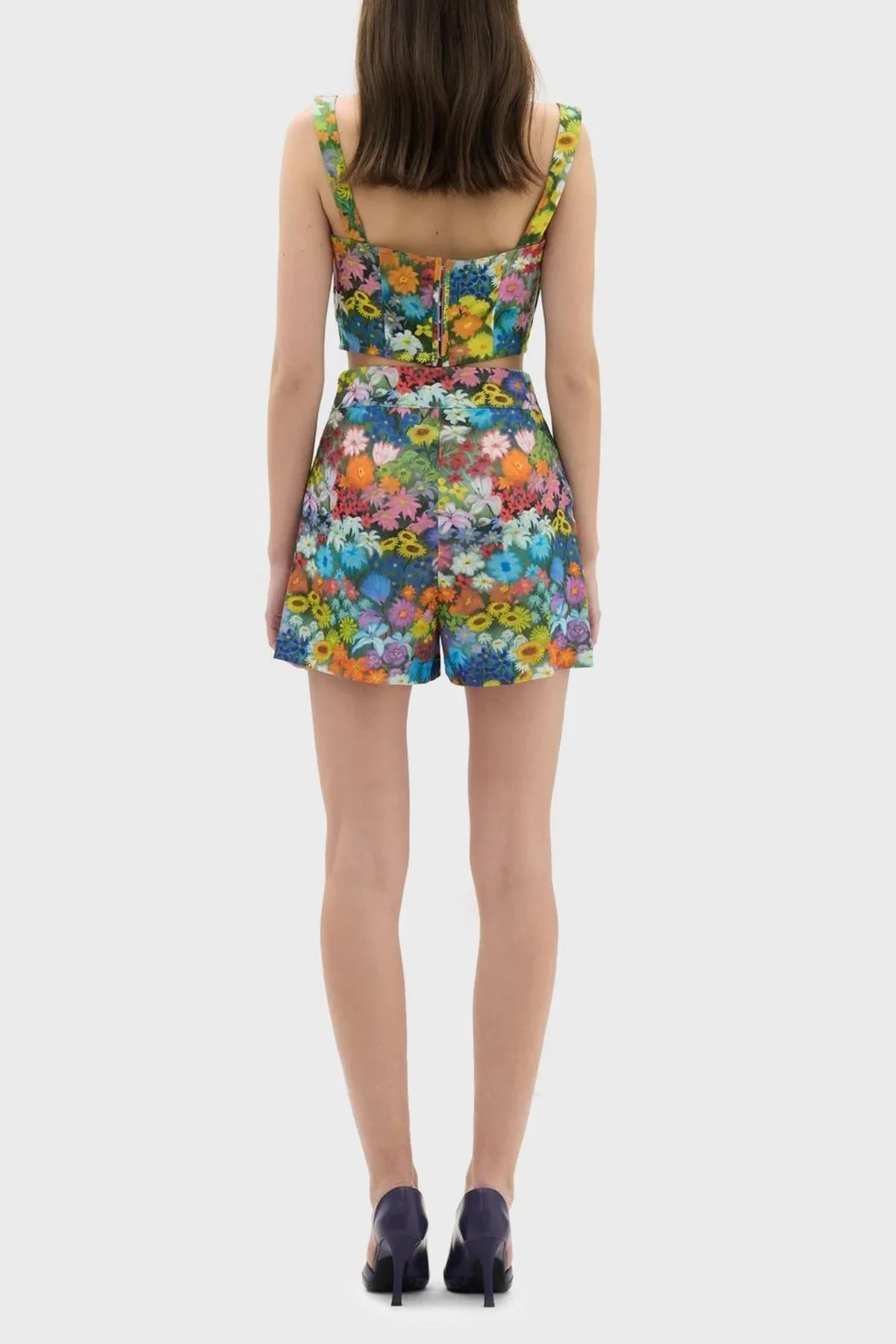 Les Benjamins Çiçek Desenli Yüksek Bel Relaxed Fit Bayan Short LB23SSHOEFUSO-501 MAVİ-TURUNCU - 4