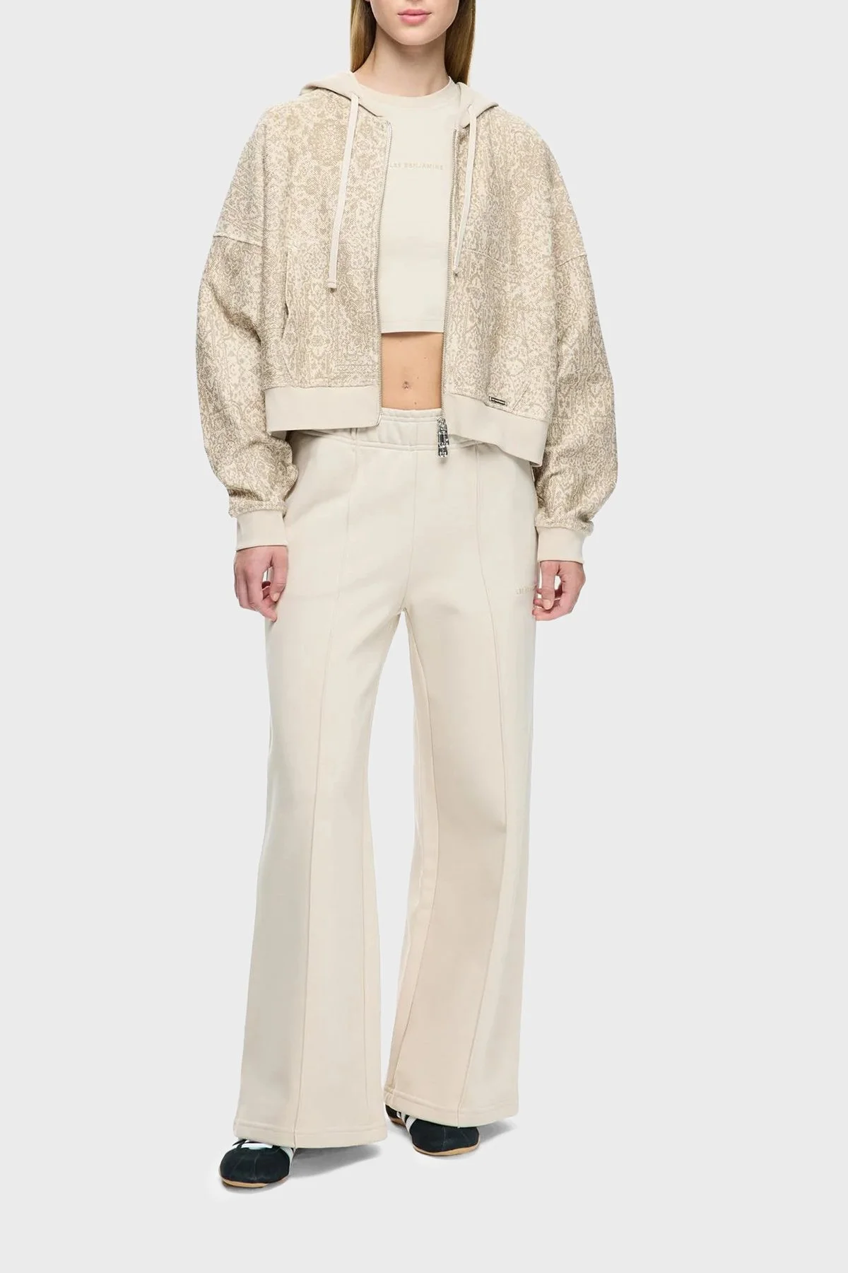 Les Benjamins Çimalı Pamuklu Regular Fit Normal Bel Geniş Paça Bayan Pantolon LB25FWCLAFUSP-401 BEJ - 2