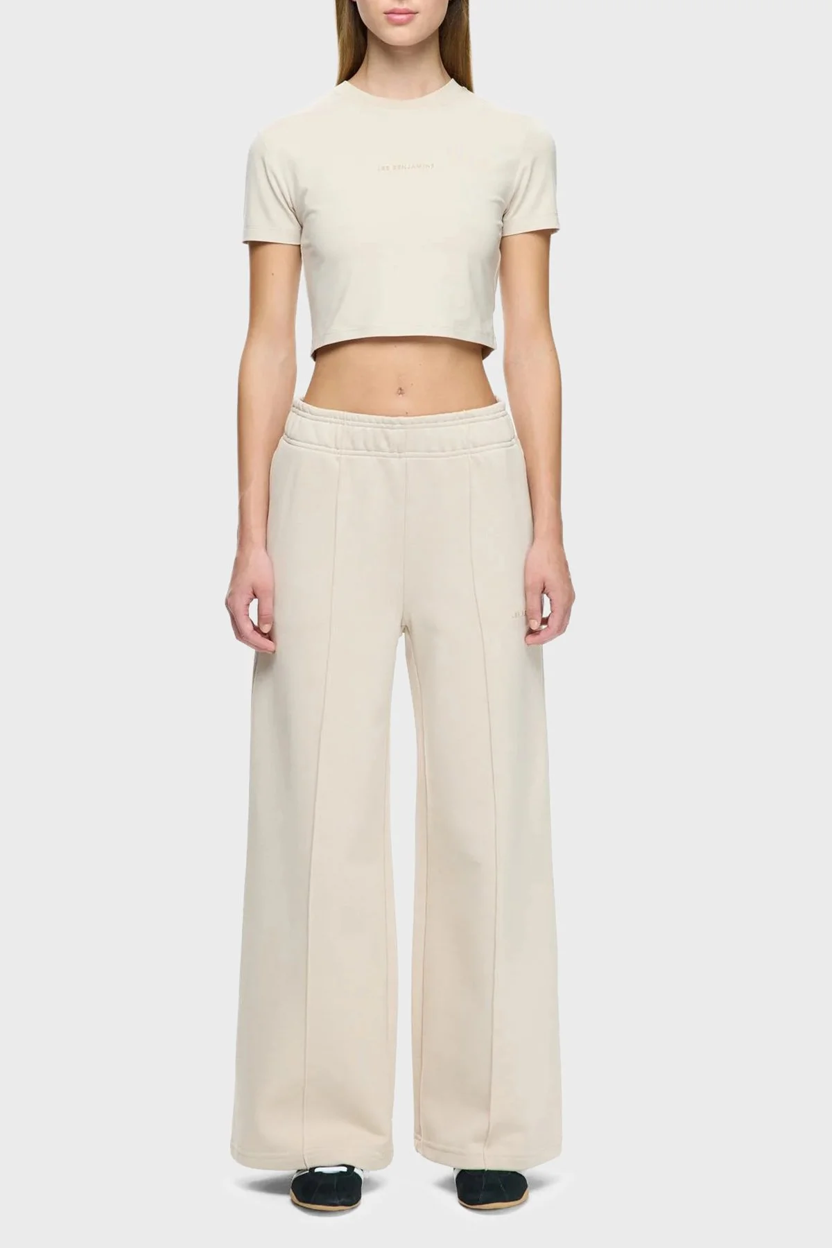 Les Benjamins Çimalı Pamuklu Regular Fit Normal Bel Geniş Paça Bayan Pantolon LB25FWCLAFUSP-401 BEJ - 3