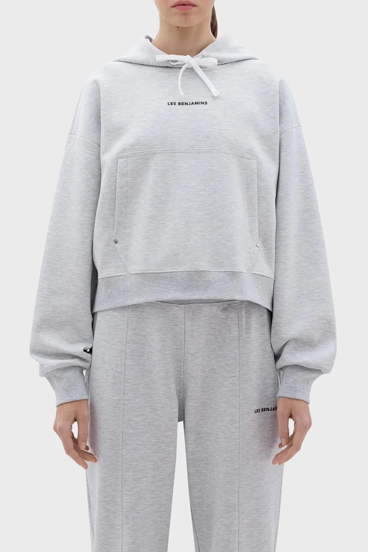 Les Benjamins Crop Fit Kapüşonlu Bayan Sweat LB23FWCLAFUHD-401 GRİ - 1