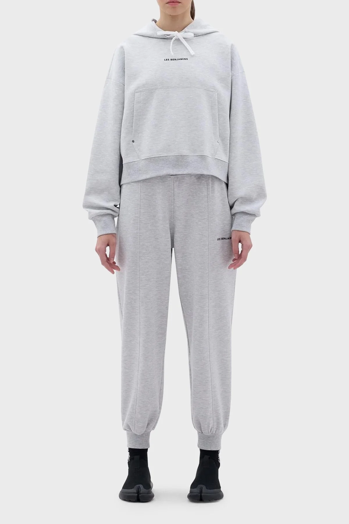 Les Benjamins Crop Fit Kapüşonlu Bayan Sweat LB23FWCLAFUHD-401 GRİ - 2