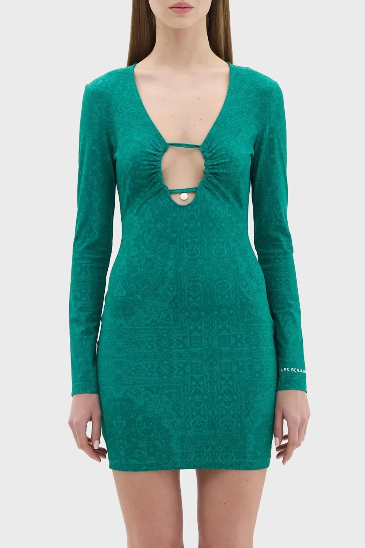 Les Benjamins Dekolteli Büzgü Detaylı Esnek Mini Bayan Elbise LB23SSHOEFUDR-009 YEŞİL - 9