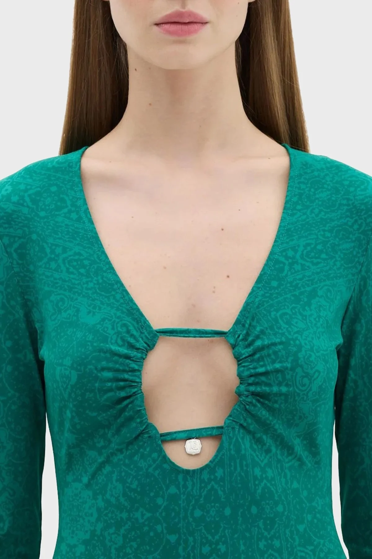 Les Benjamins Dekolteli Büzgü Detaylı Esnek Mini Bayan Elbise LB23SSHOEFUDR-009 YEŞİL - 12