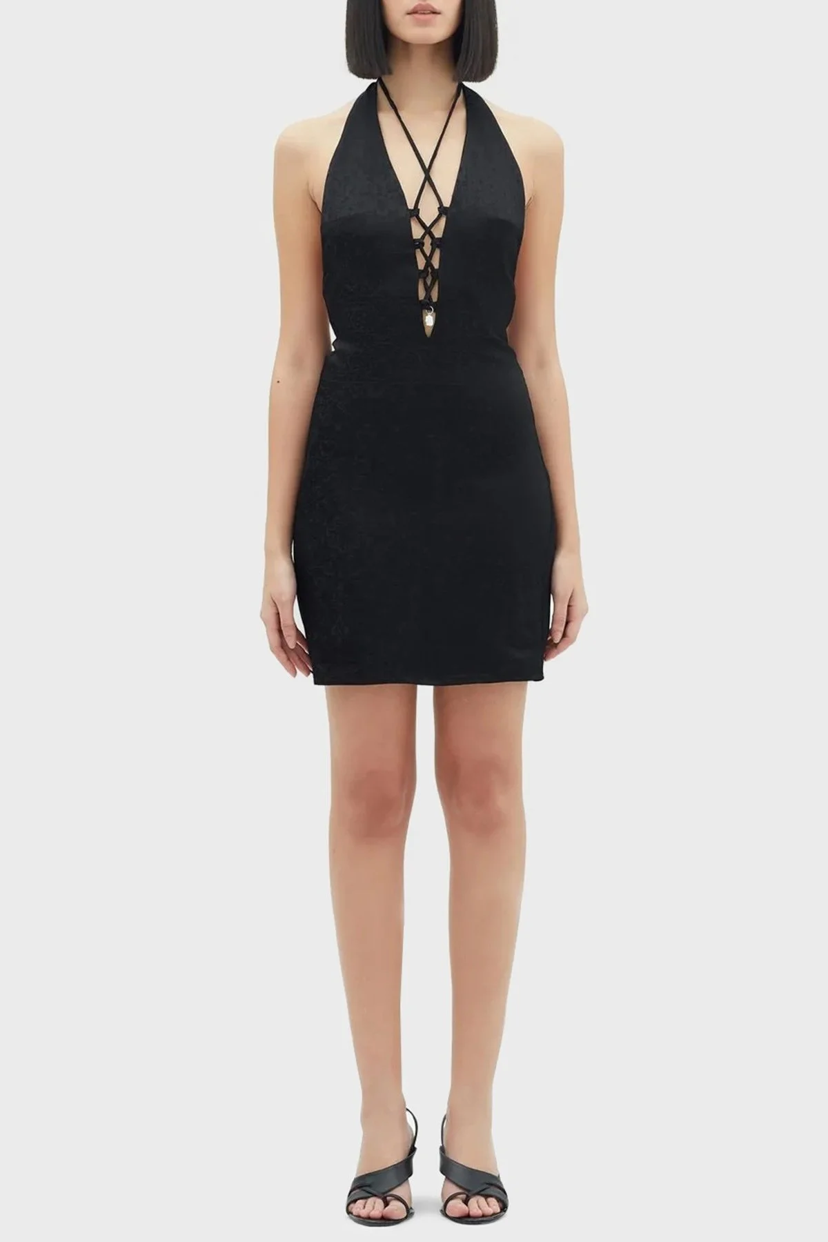 Les Benjamins Dekolteli Yumuşak Dokulu Mini Bayan Elbise LB23SSHOEFUDR-007 SİYAH - 1