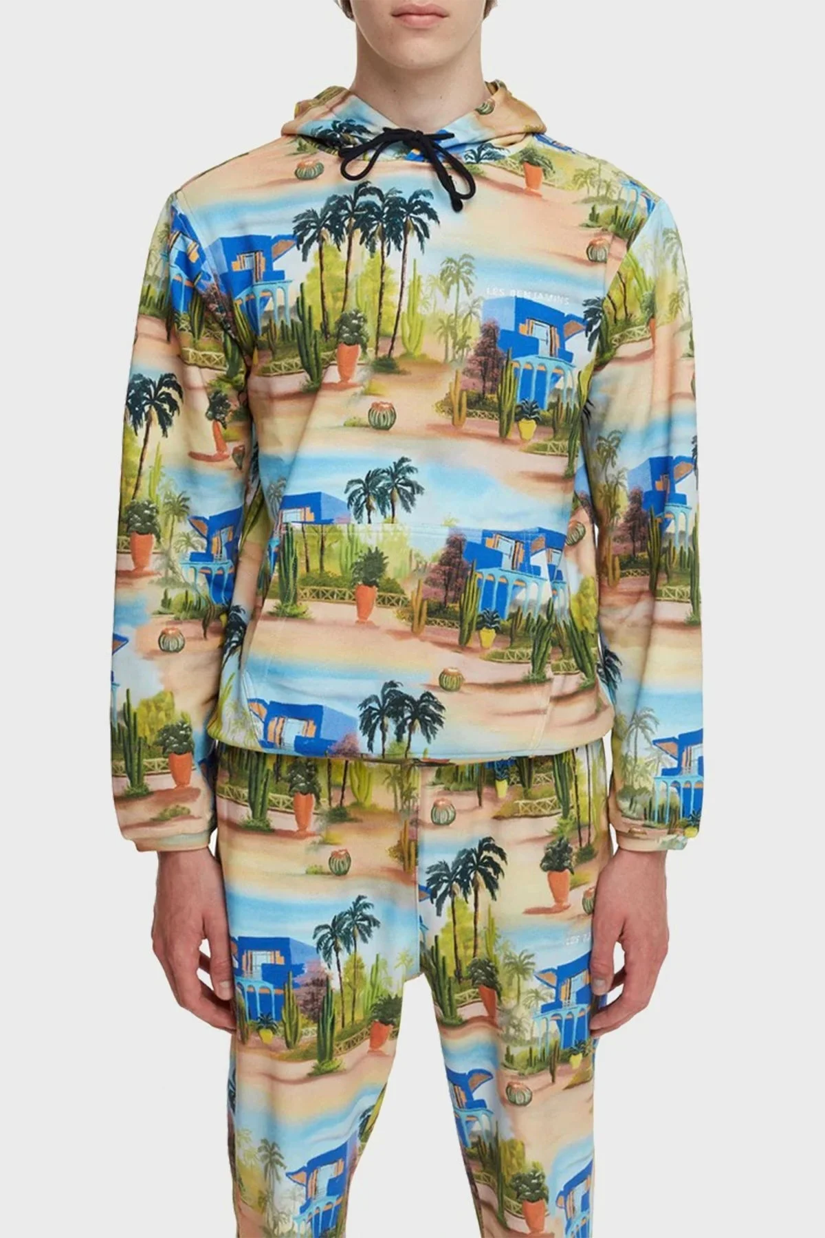 Les Benjamins Desenli Regular Fit Kapüşonlu Kanguru Cepli % 100 Pamuk Erkek Sweat LB22SSTMJMUHD-004 MAVİ-BEJ - 1