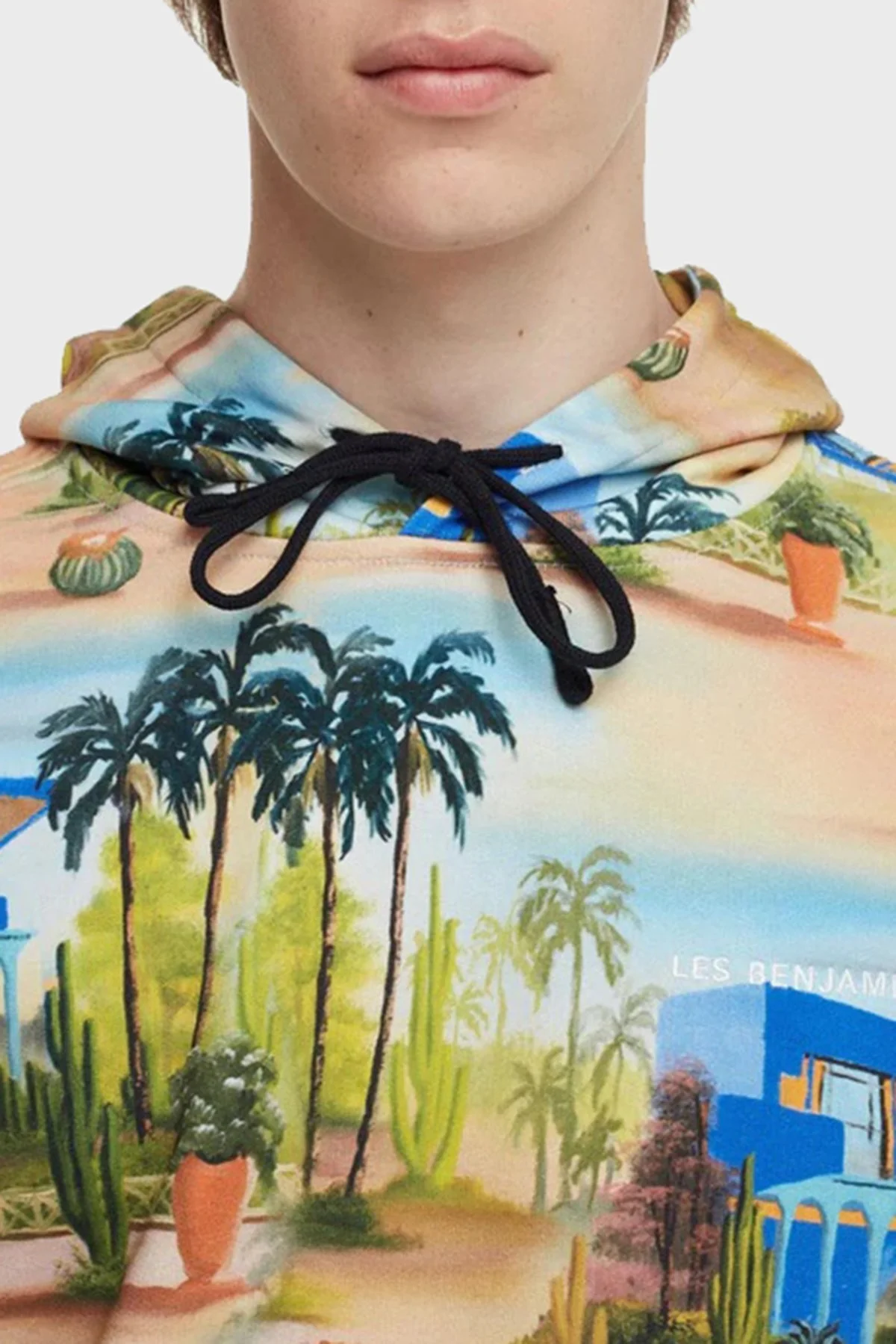 Les Benjamins Desenli Regular Fit Kapüşonlu Kanguru Cepli % 100 Pamuk Erkek Sweat LB22SSTMJMUHD-004 MAVİ-BEJ - 3