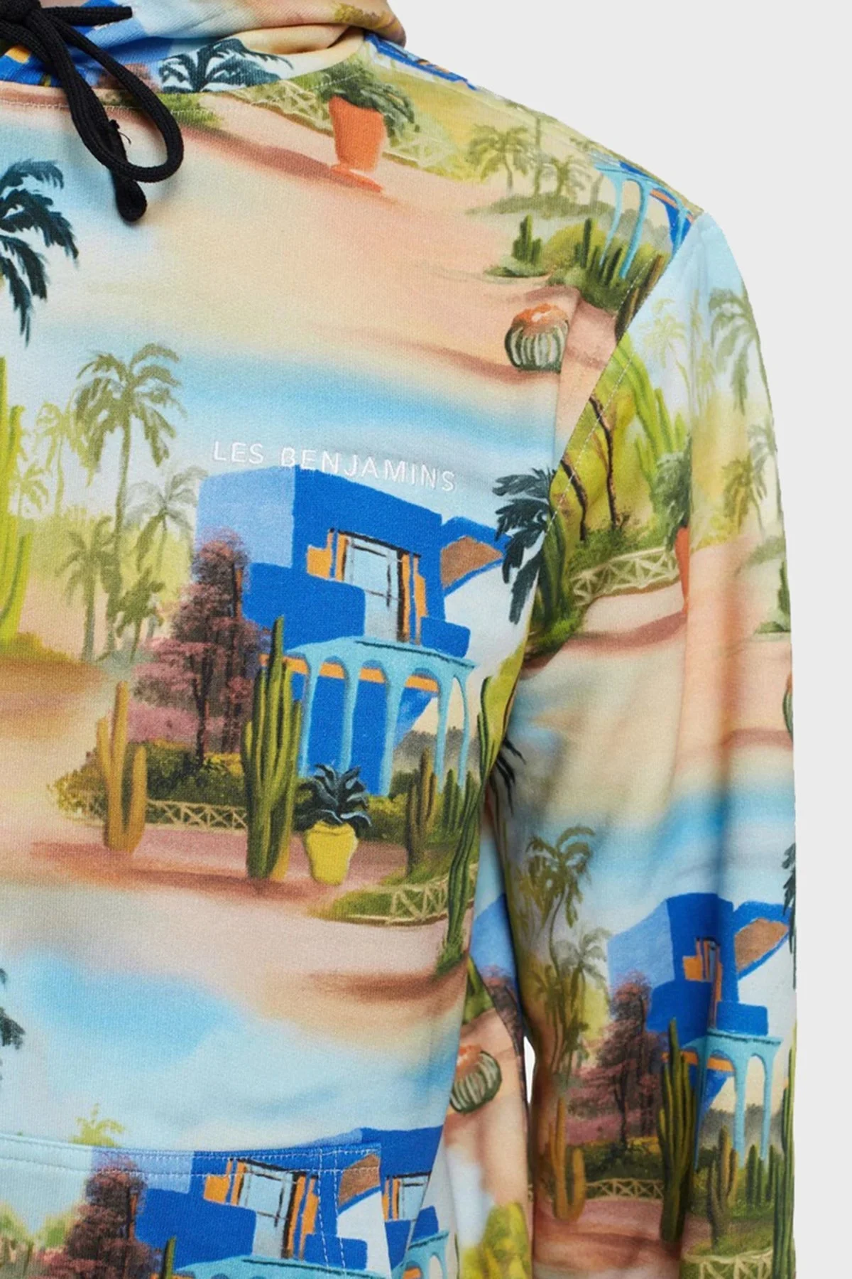 Les Benjamins Desenli Regular Fit Kapüşonlu Kanguru Cepli % 100 Pamuk Erkek Sweat LB22SSTMJMUHD-004 MAVİ-BEJ - 4