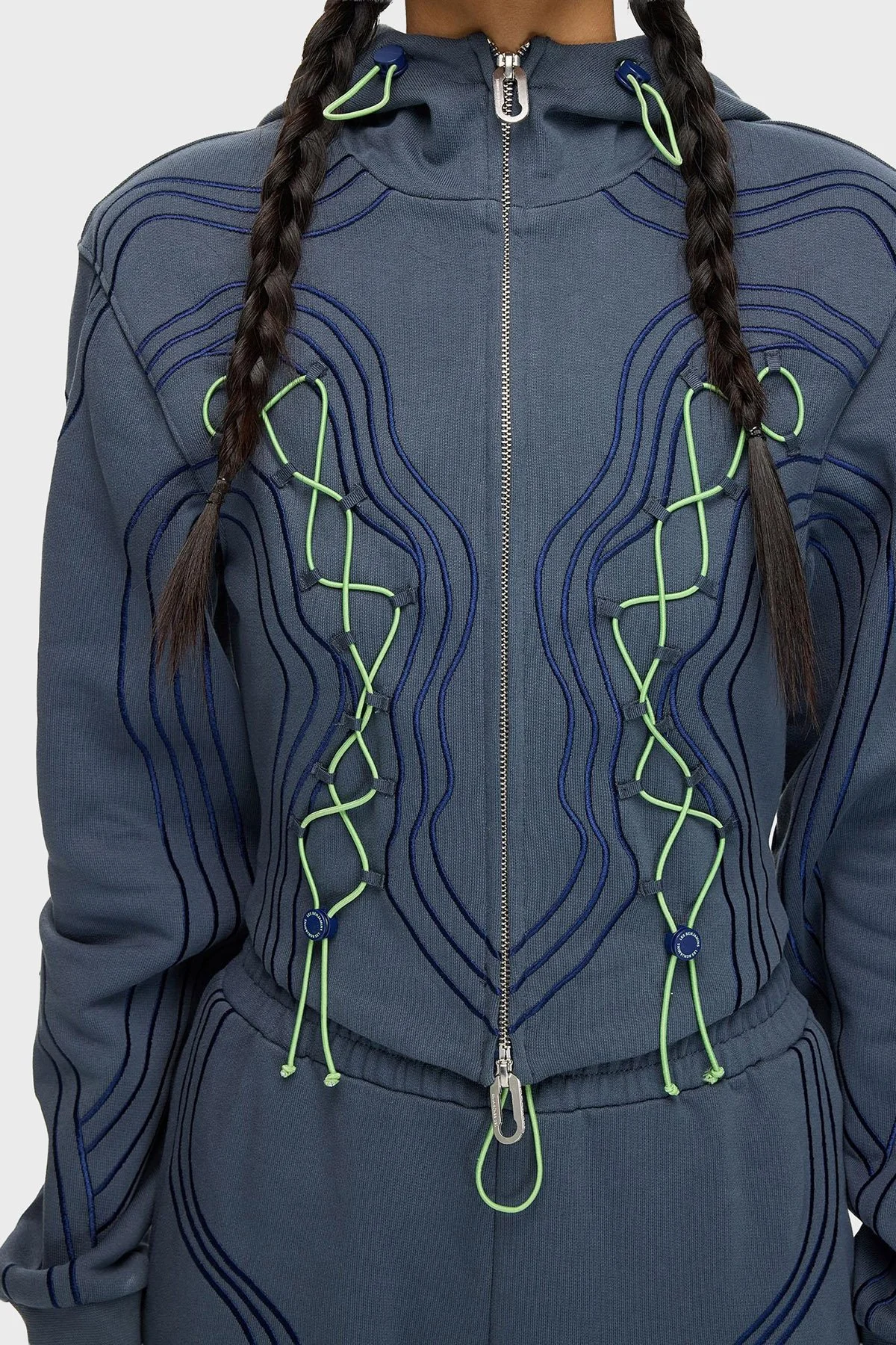 Les Benjamins Dikiş Detaylı Pamuklu Relaxed Fit Kapüşonlu Fermuarlı Bayan Sweat LB25FWTURFUZH-004 MAVİ - 5