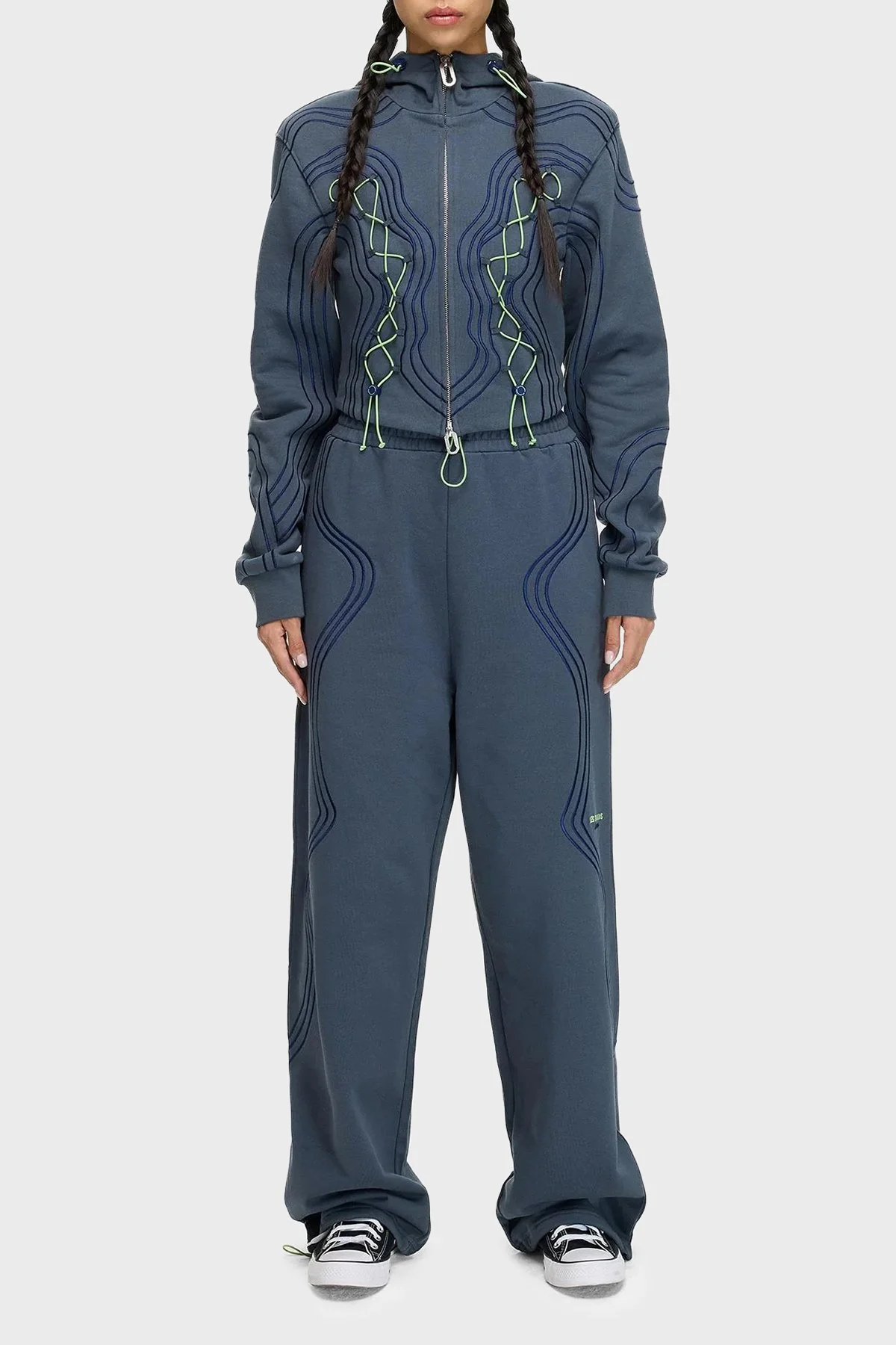 Les Benjamins Dikiş Detaylı Pamuklu Relaxed Fit Kapüşonlu Fermuarlı Bayan Sweat LB25FWTURFUZH-004 MAVİ - 10