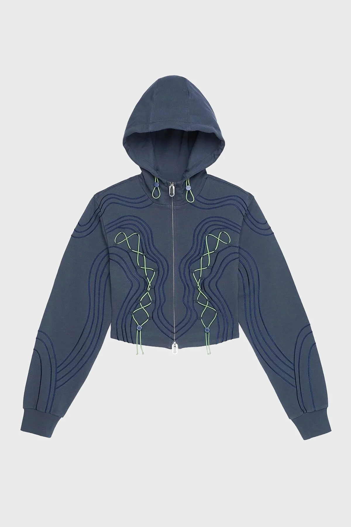 Les Benjamins Dikiş Detaylı Pamuklu Relaxed Fit Kapüşonlu Fermuarlı Bayan Sweat LB25FWTURFUZH-004 MAVİ - 12