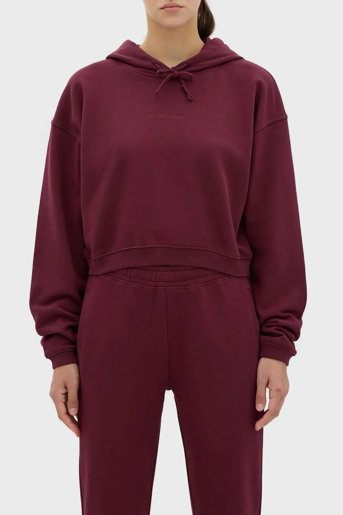 Les Benjamins Kapüşonlu % 100 Pamuk Crop Fit Bayan Sweat LB23FWESSFUHD-301 BORDO - 8