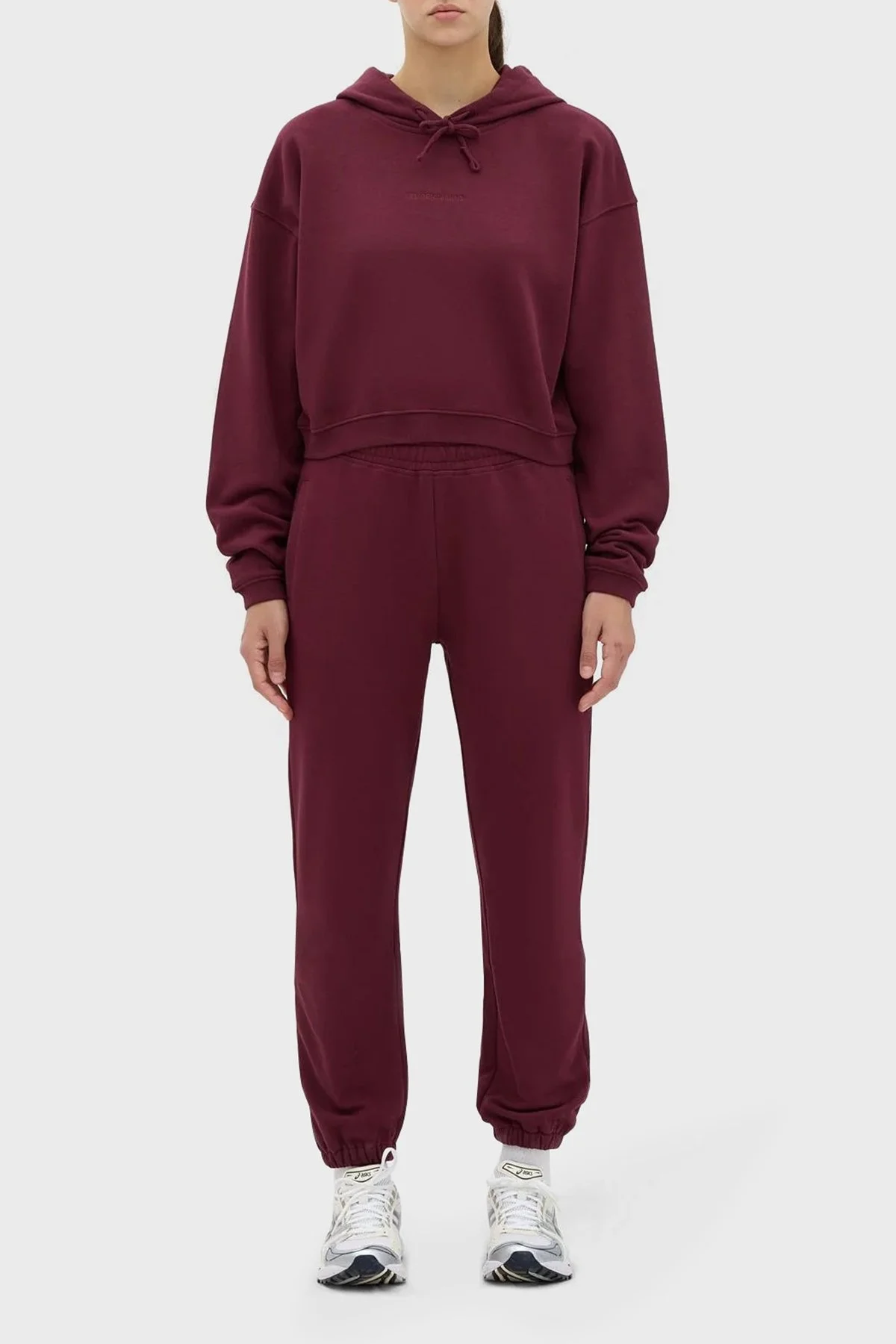 Les Benjamins Kapüşonlu % 100 Pamuk Crop Fit Bayan Sweat LB23FWESSFUHD-301 BORDO - 9