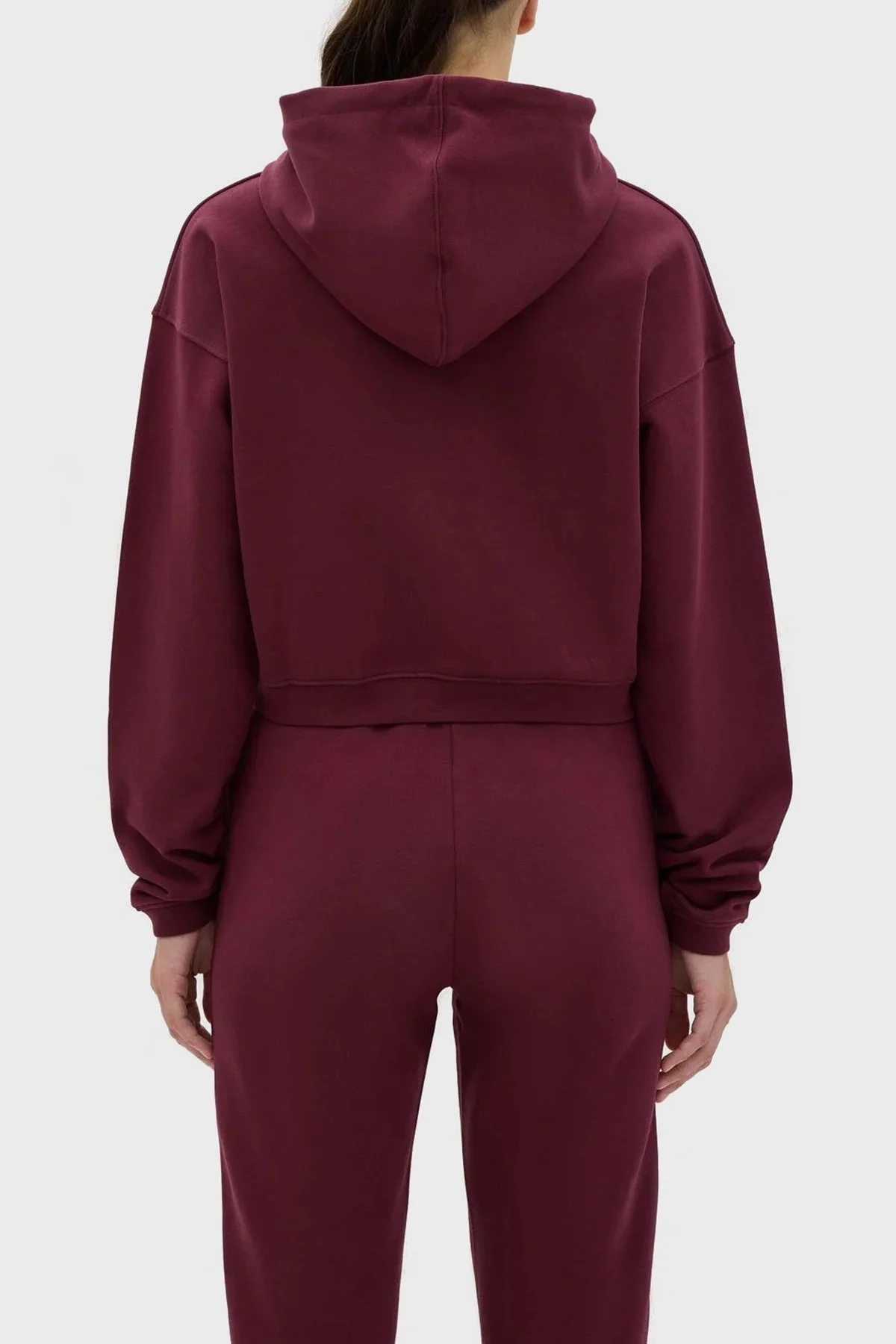 Les Benjamins Kapüşonlu % 100 Pamuk Crop Fit Bayan Sweat LB23FWESSFUHD-301 BORDO - 10