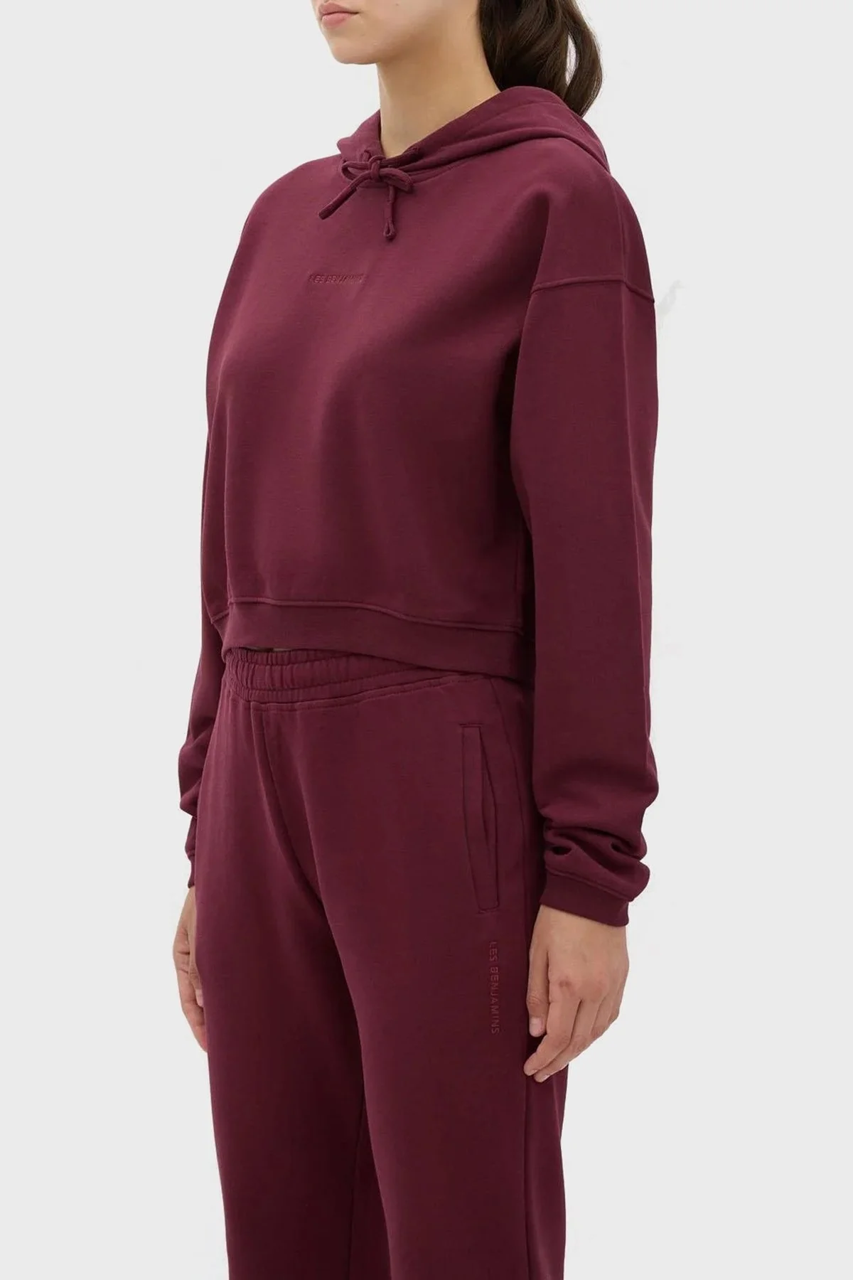 Les Benjamins Kapüşonlu % 100 Pamuk Crop Fit Bayan Sweat LB23FWESSFUHD-301 BORDO - 11