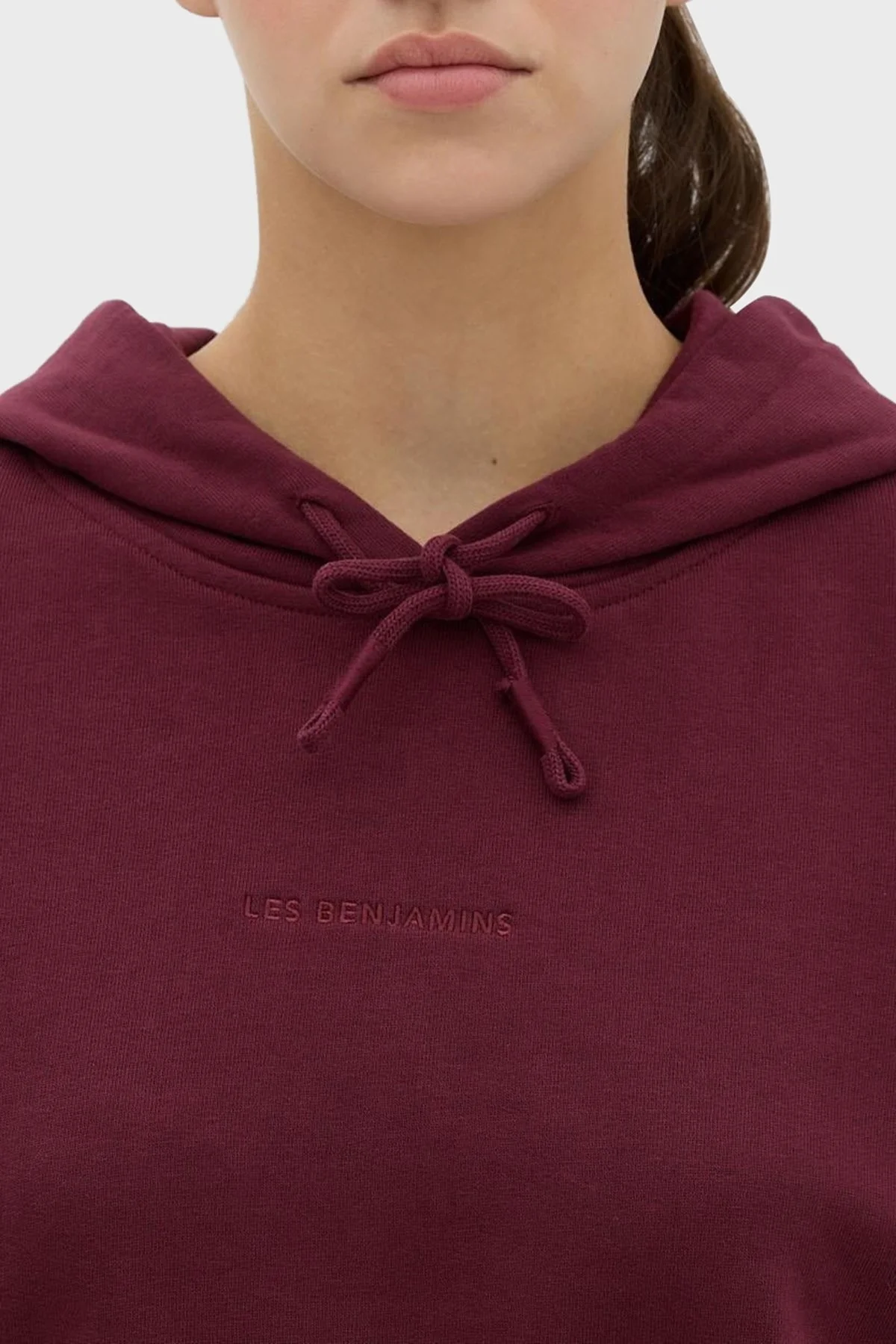 Les Benjamins Kapüşonlu % 100 Pamuk Crop Fit Bayan Sweat LB23FWESSFUHD-301 BORDO - 12