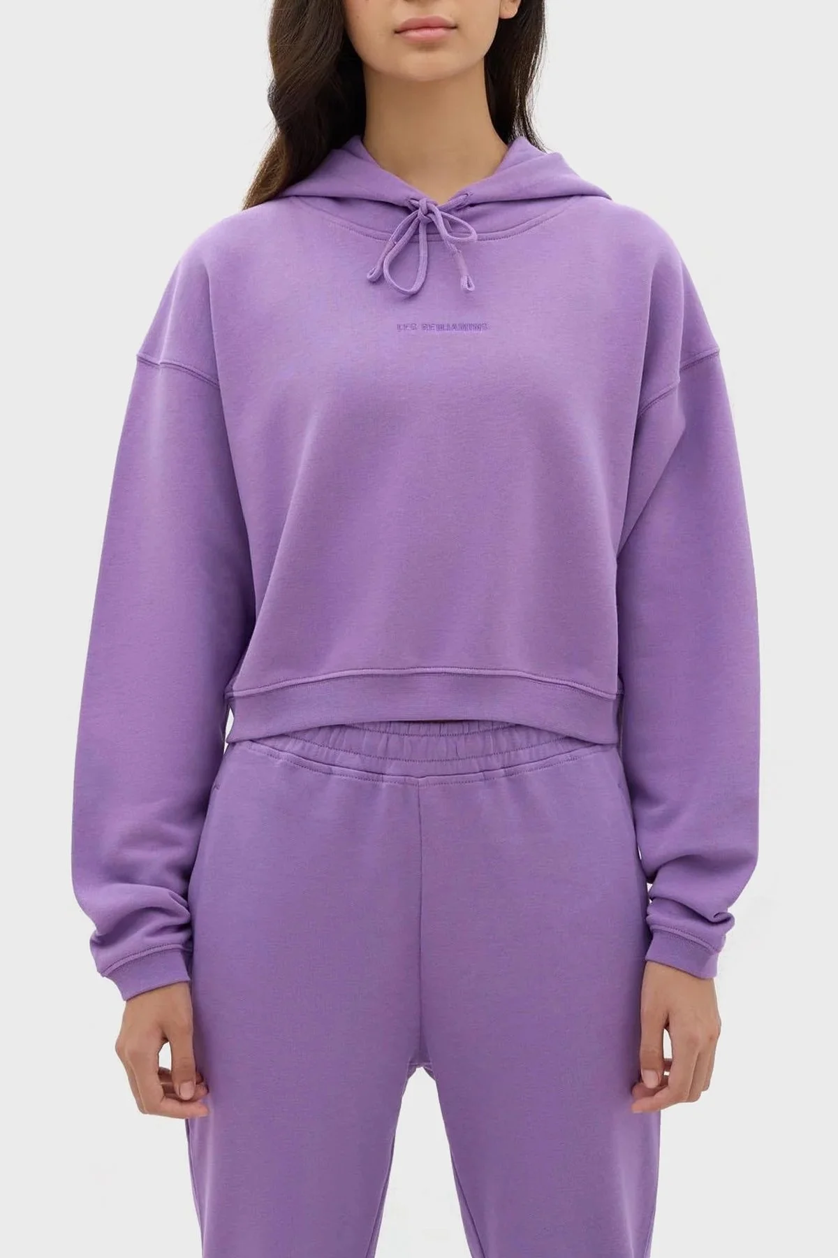 Les Benjamins Kapüşonlu % 100 Pamuk Crop Fit Bayan Sweat LB23FWESSFUHD-304 LİLA - 8