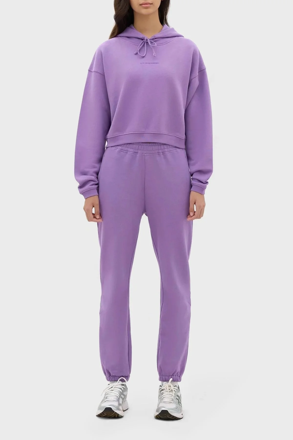 Les Benjamins Kapüşonlu % 100 Pamuk Crop Fit Bayan Sweat LB23FWESSFUHD-304 LİLA - 9