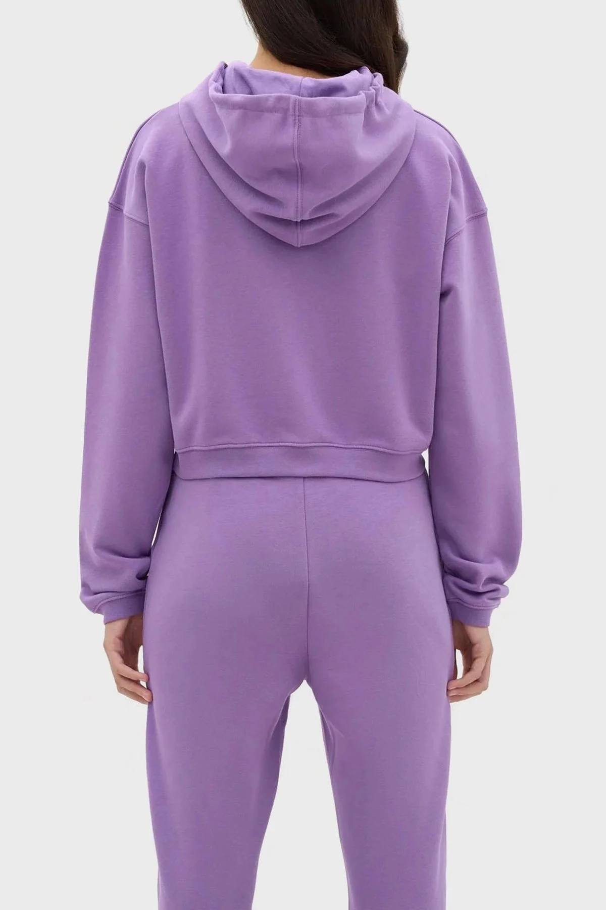Les Benjamins Kapüşonlu % 100 Pamuk Crop Fit Bayan Sweat LB23FWESSFUHD-304 LİLA - 10