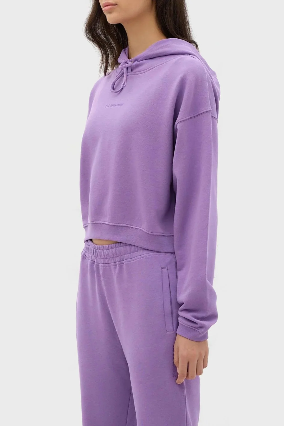 Les Benjamins Kapüşonlu % 100 Pamuk Crop Fit Bayan Sweat LB23FWESSFUHD-304 LİLA - 11