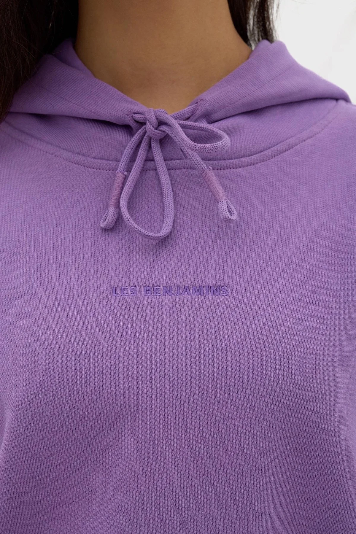 Les Benjamins Kapüşonlu % 100 Pamuk Crop Fit Bayan Sweat LB23FWESSFUHD-304 LİLA - 13
