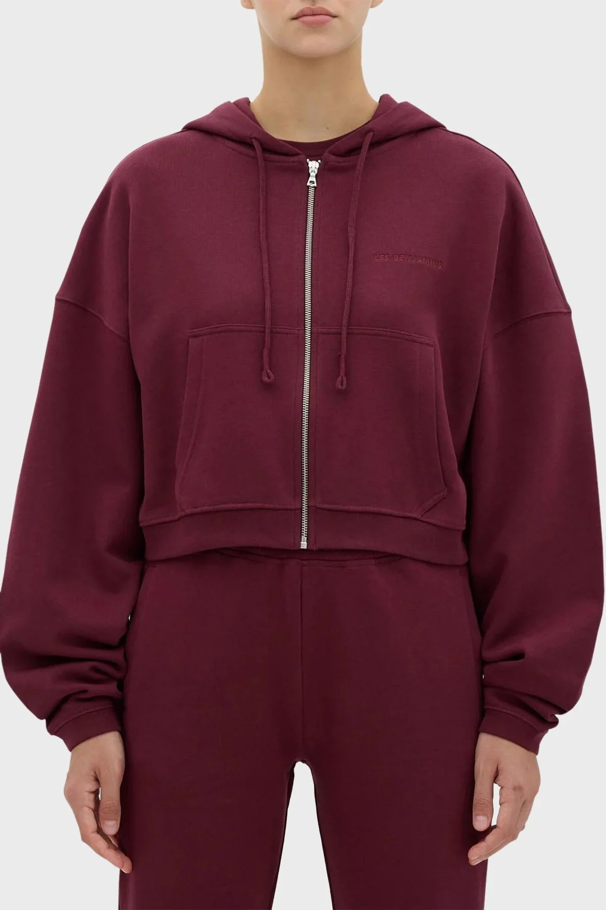 Les Benjamins Kapüşonlu Fermuarlı % 100 Pamuk Relaxed Fit Bayan Sweat LB23FWESSFUZH-301 BORDO - 1