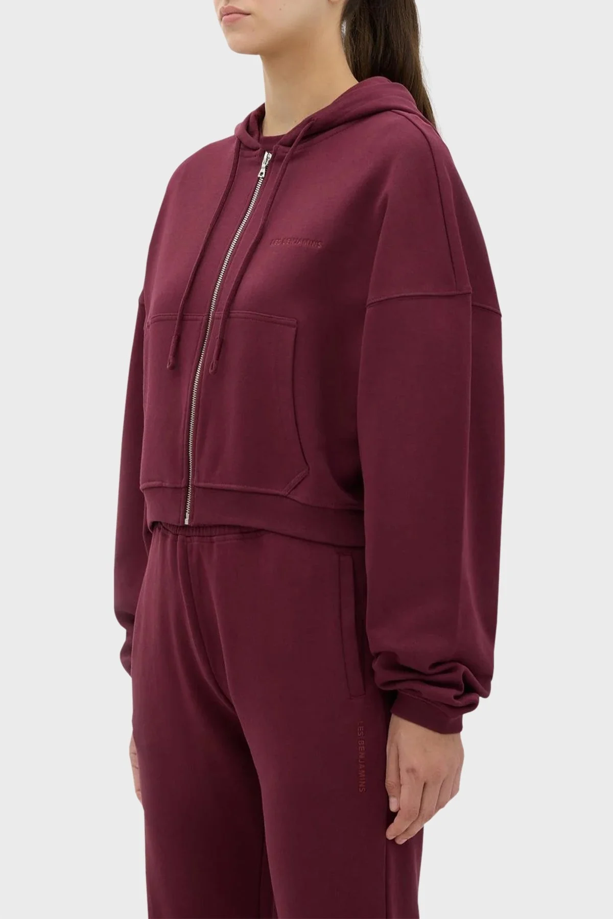 Les Benjamins Kapüşonlu Fermuarlı % 100 Pamuk Relaxed Fit Bayan Sweat LB23FWESSFUZH-301 BORDO - 4