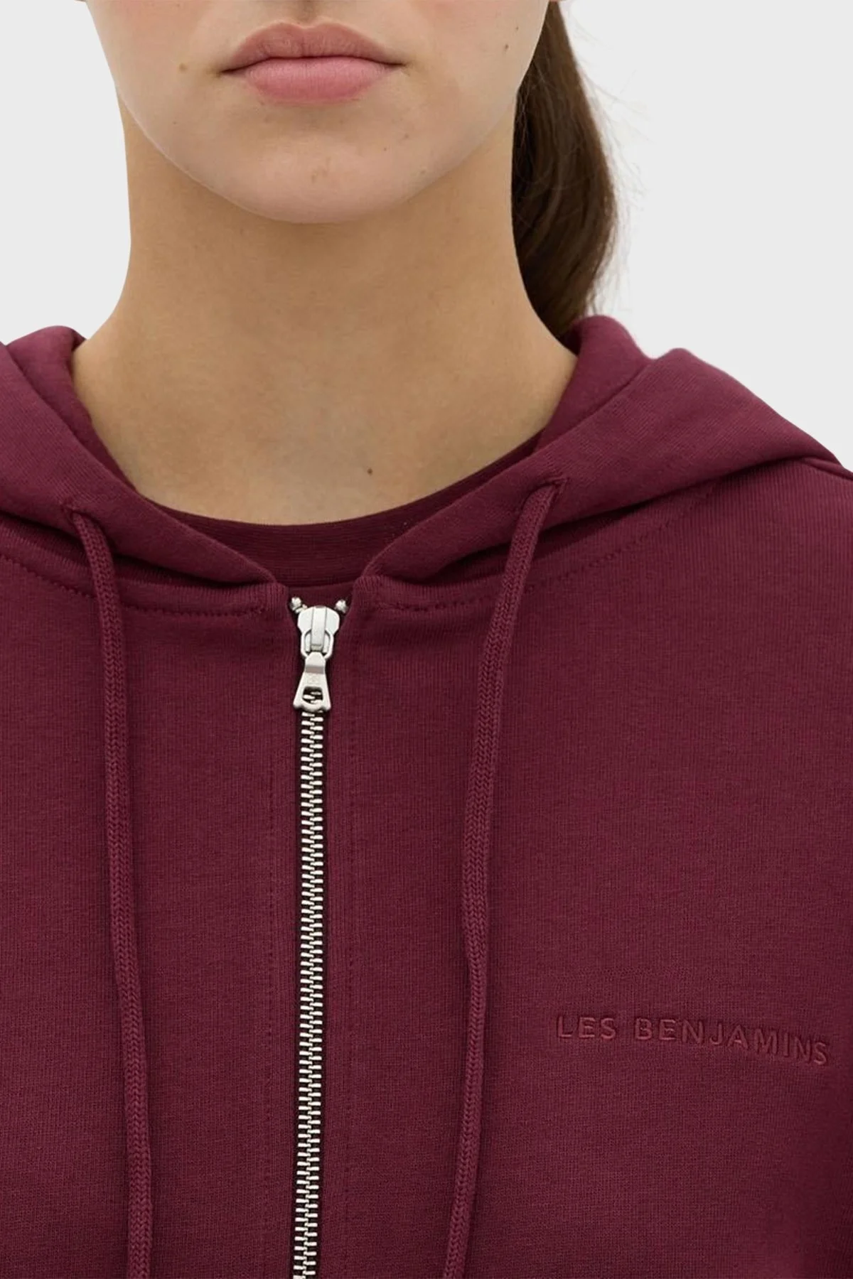 Les Benjamins Kapüşonlu Fermuarlı % 100 Pamuk Relaxed Fit Bayan Sweat LB23FWESSFUZH-301 BORDO - 5