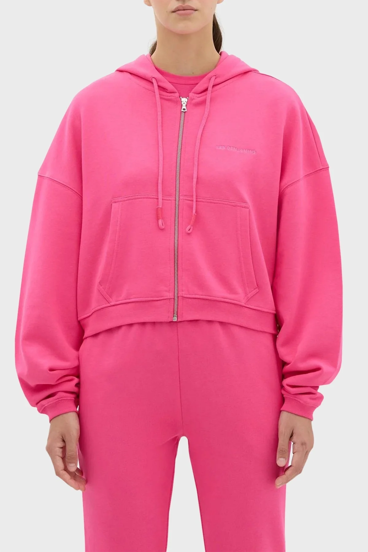 Les Benjamins Kapüşonlu Fermuarlı % 100 Pamuk Relaxed Fit Bayan Sweat LB23FWESSFUZH-305 PEMBE - 1