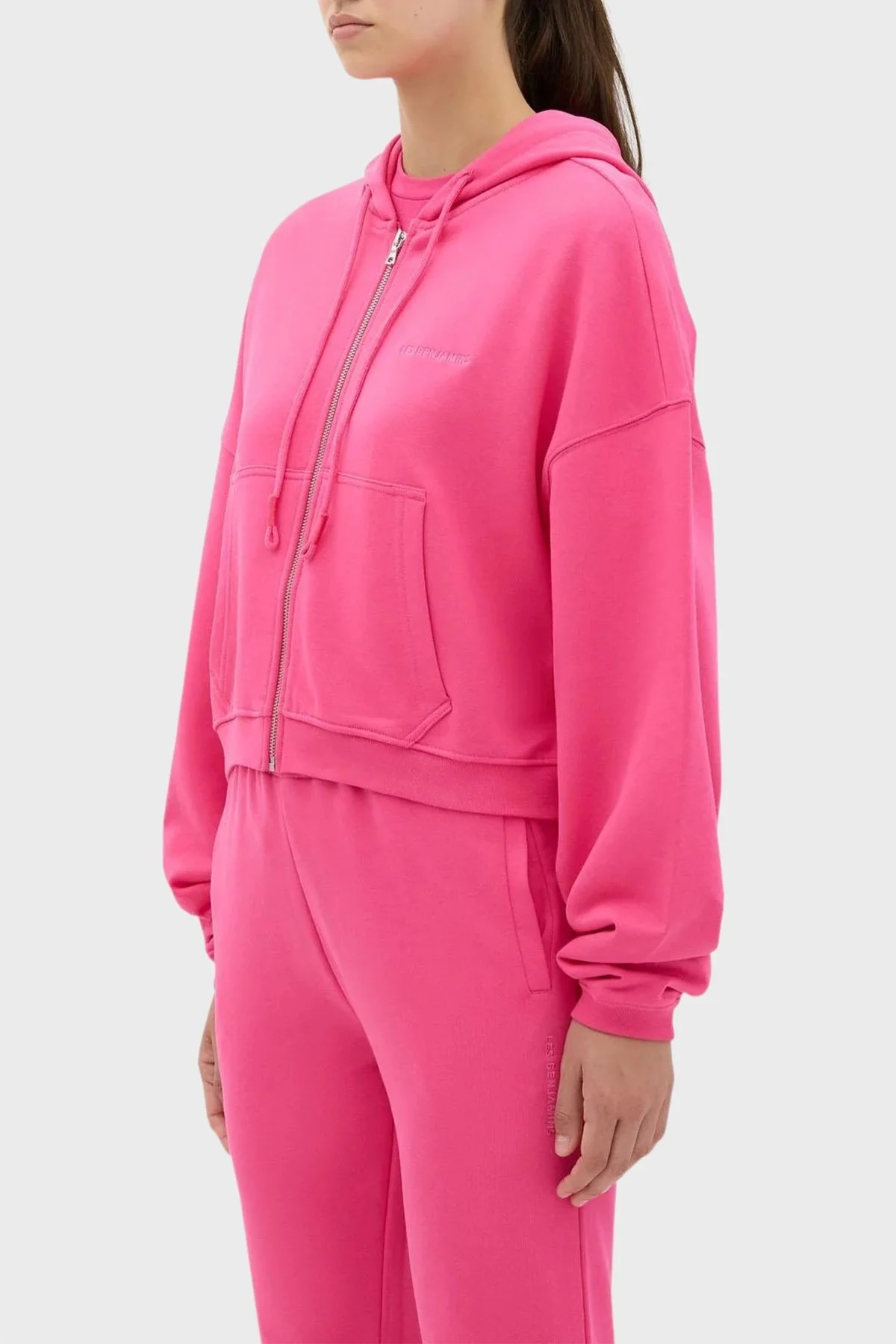 Les Benjamins Kapüşonlu Fermuarlı % 100 Pamuk Relaxed Fit Bayan Sweat LB23FWESSFUZH-305 PEMBE - 4