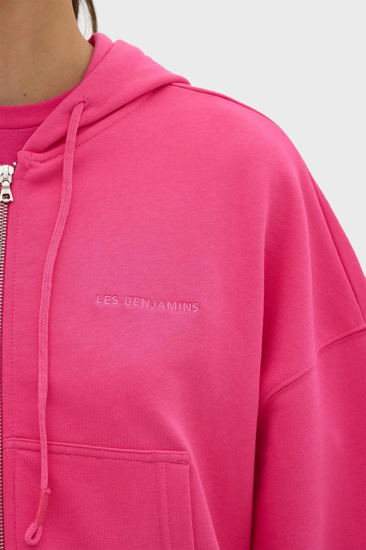 Les Benjamins Kapüşonlu Fermuarlı % 100 Pamuk Relaxed Fit Bayan Sweat LB23FWESSFUZH-305 PEMBE - 6