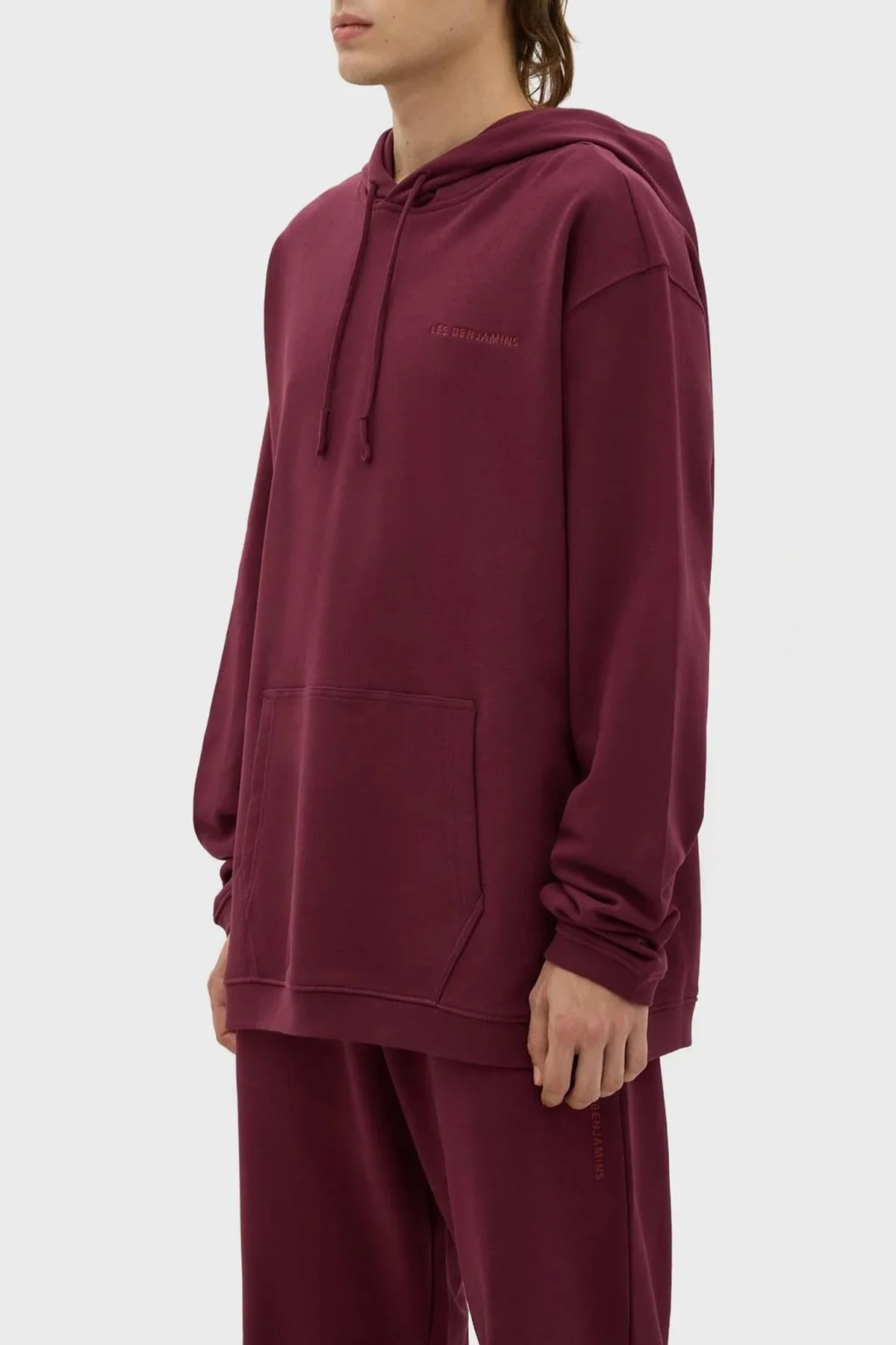 Les Benjamins Kapüşonlu Kanguru Cepli % 100 Pamuk Relaxed Fit Erkek Sweat LB23FWESSMUHD-301 BORDO - 2