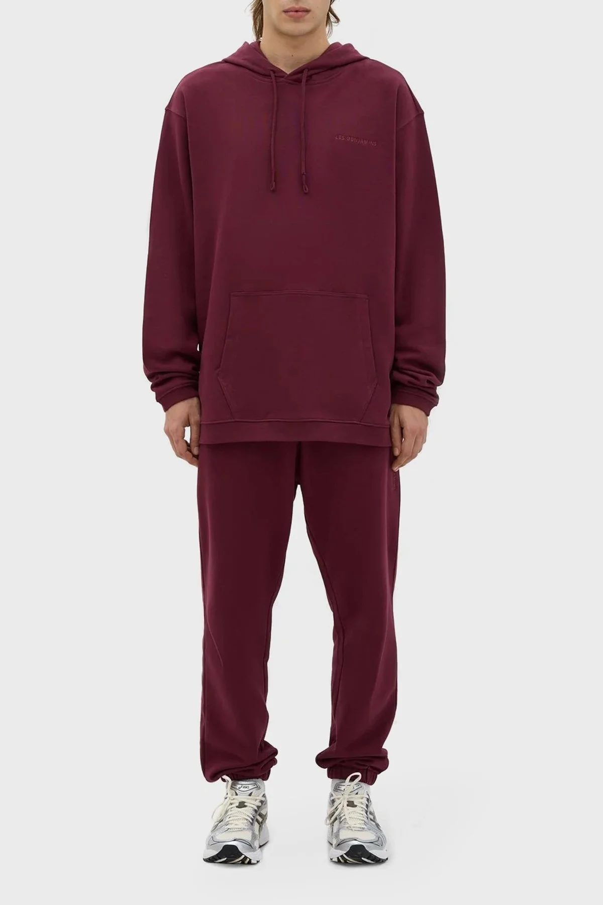 Les Benjamins Kapüşonlu Kanguru Cepli % 100 Pamuk Relaxed Fit Erkek Sweat LB23FWESSMUHD-301 BORDO - 4