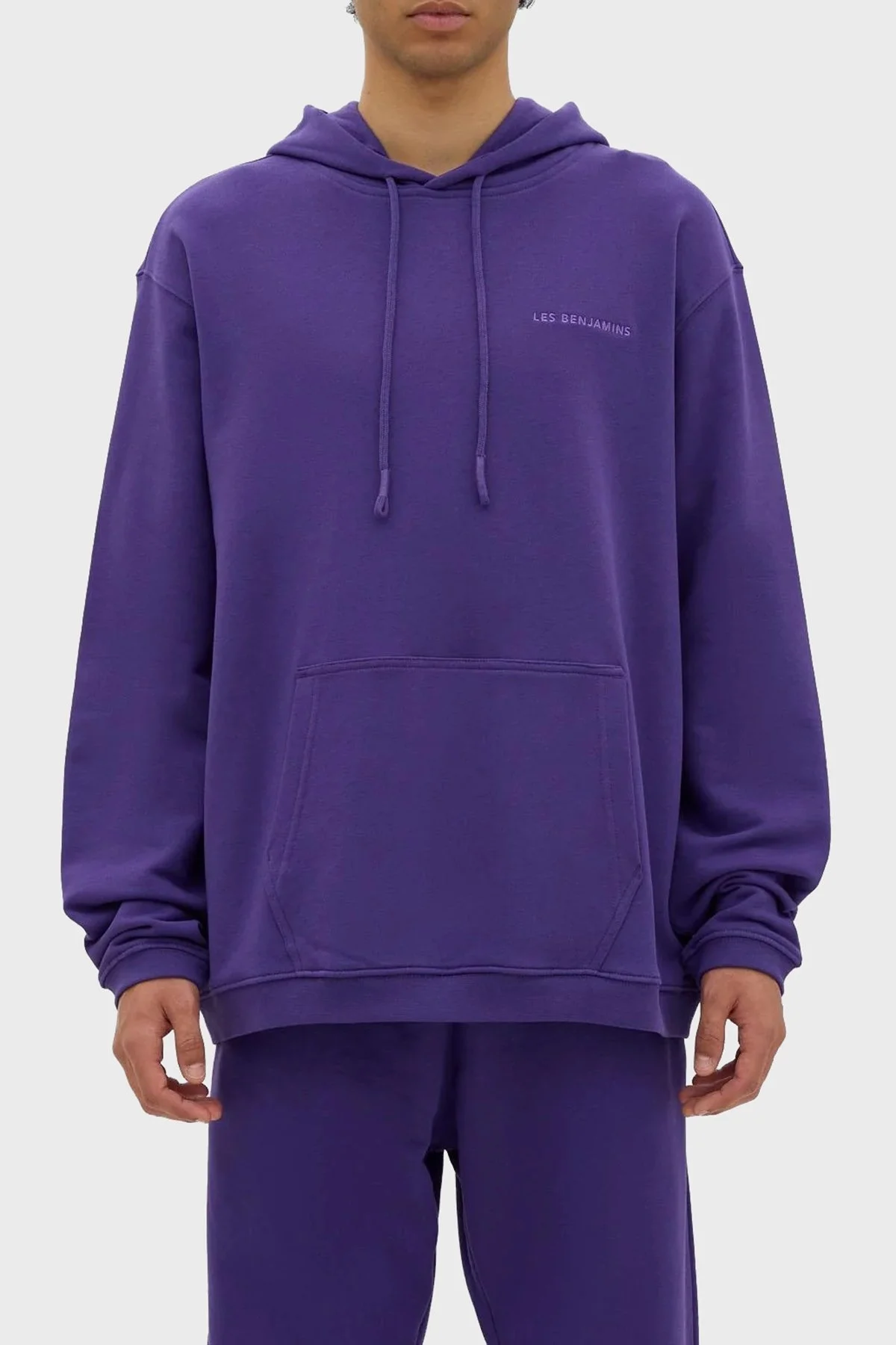 Les Benjamins Kapüşonlu Kanguru Cepli % 100 Pamuk Relaxed Fit Erkek Sweat LB23FWESSMUHD-305 MOR - 1