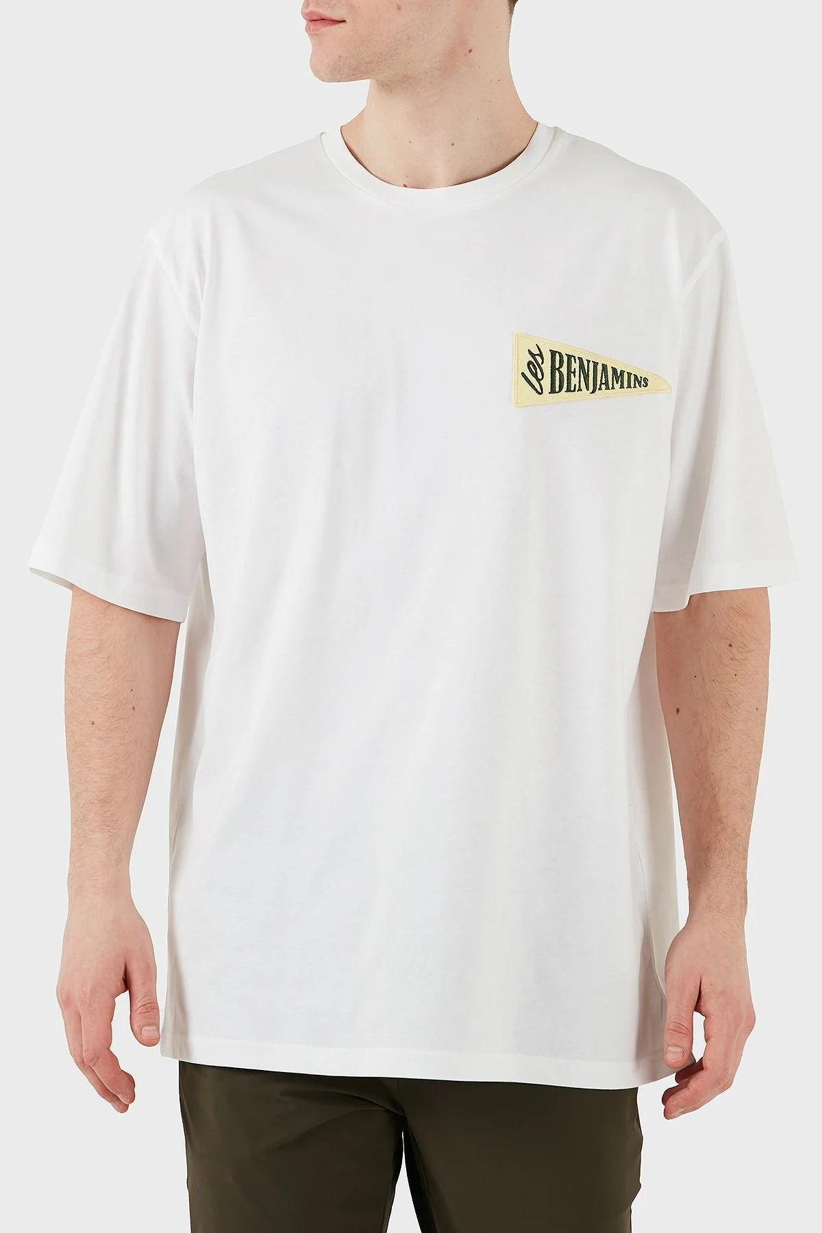 Les Benjamins Logo Baskılı % 100 Pamuk Oversize Fit Bisiklet Yaka Erkek T Shirt LB25SSUNLMUOT-022 BEYAZ - 1