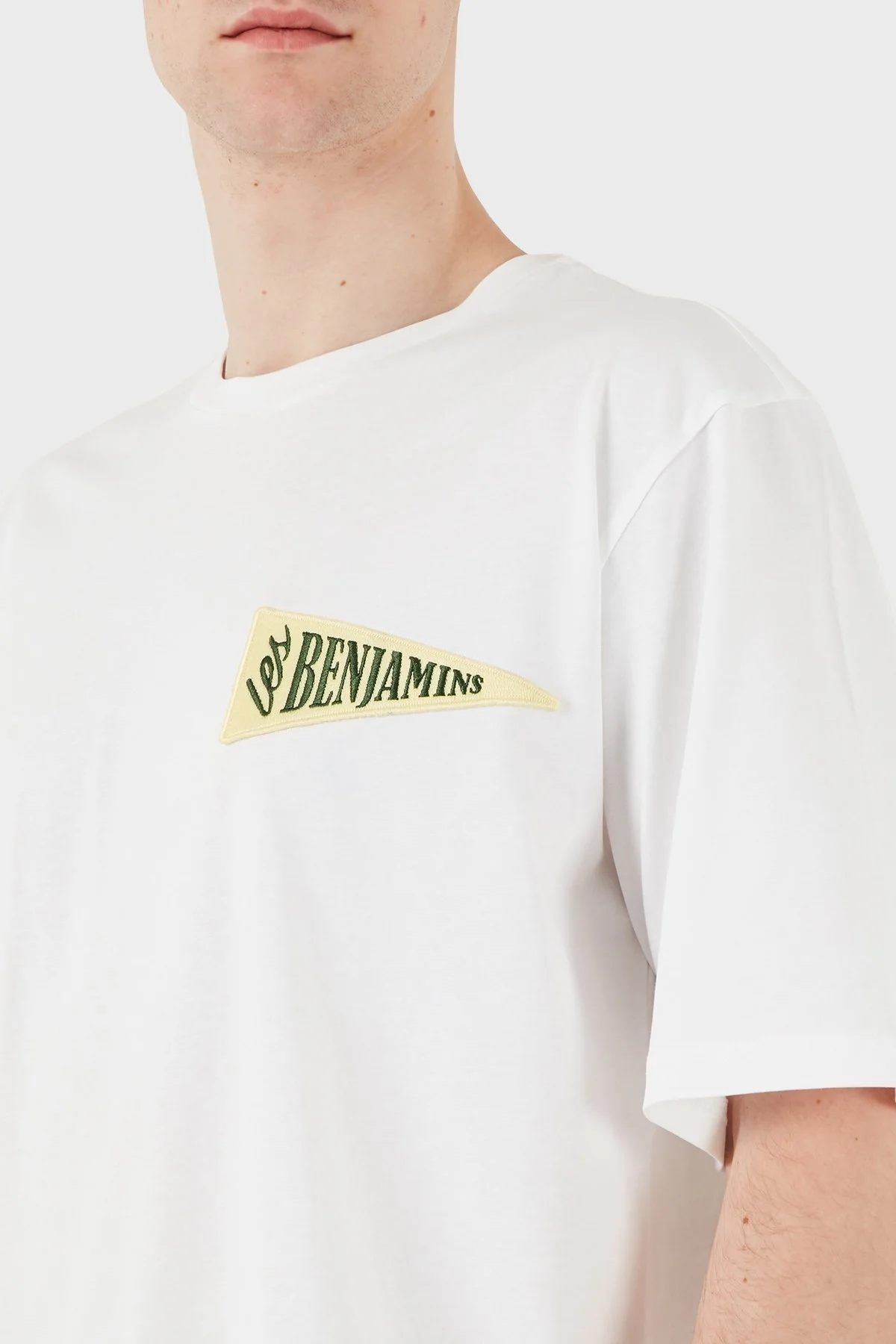 Les Benjamins Logo Baskılı % 100 Pamuk Oversize Fit Bisiklet Yaka Erkek T Shirt LB25SSUNLMUOT-022 BEYAZ - 4