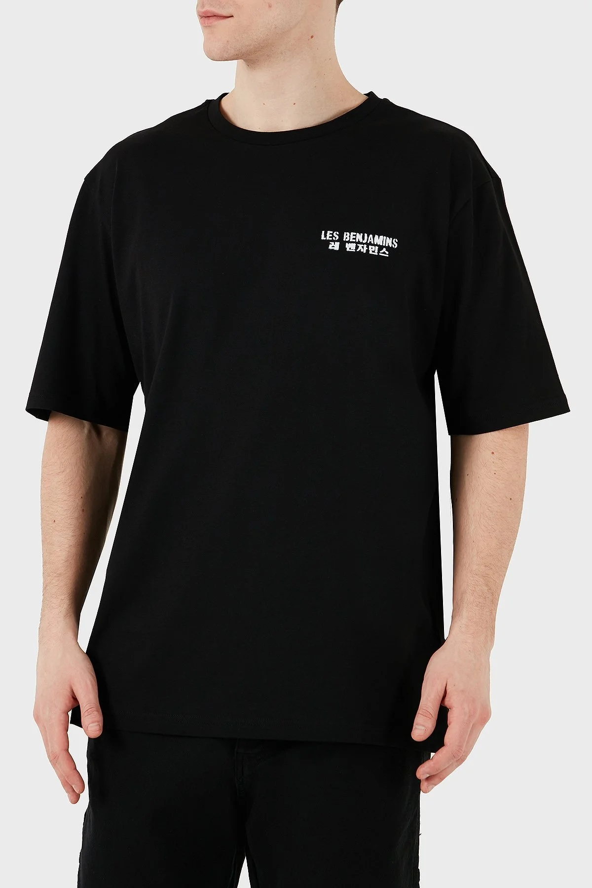 Les Benjamins Logo Baskılı Oversize Fit Pamuklu Bisiklet Yaka Erkek T Shirt LB25SSUNLMUOT-005 SİYAH - 12