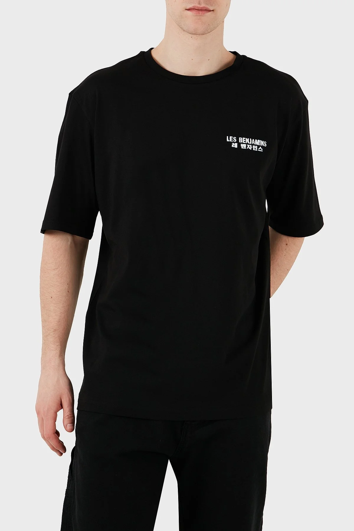 Les Benjamins Logo Baskılı Oversize Fit Pamuklu Bisiklet Yaka Erkek T Shirt LB25SSUNLMUOT-005 SİYAH - 13