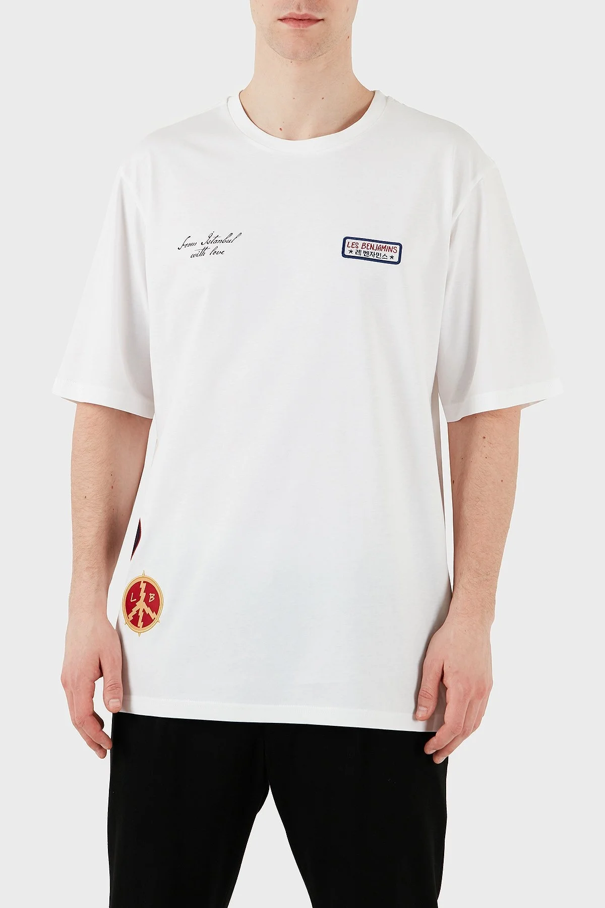 Les Benjamins Logo Baskılı Oversize Fit Pamuklu Bisiklet Yaka Erkek T Shirt LB25SSUNLMUOT-021 BEYAZ - 1