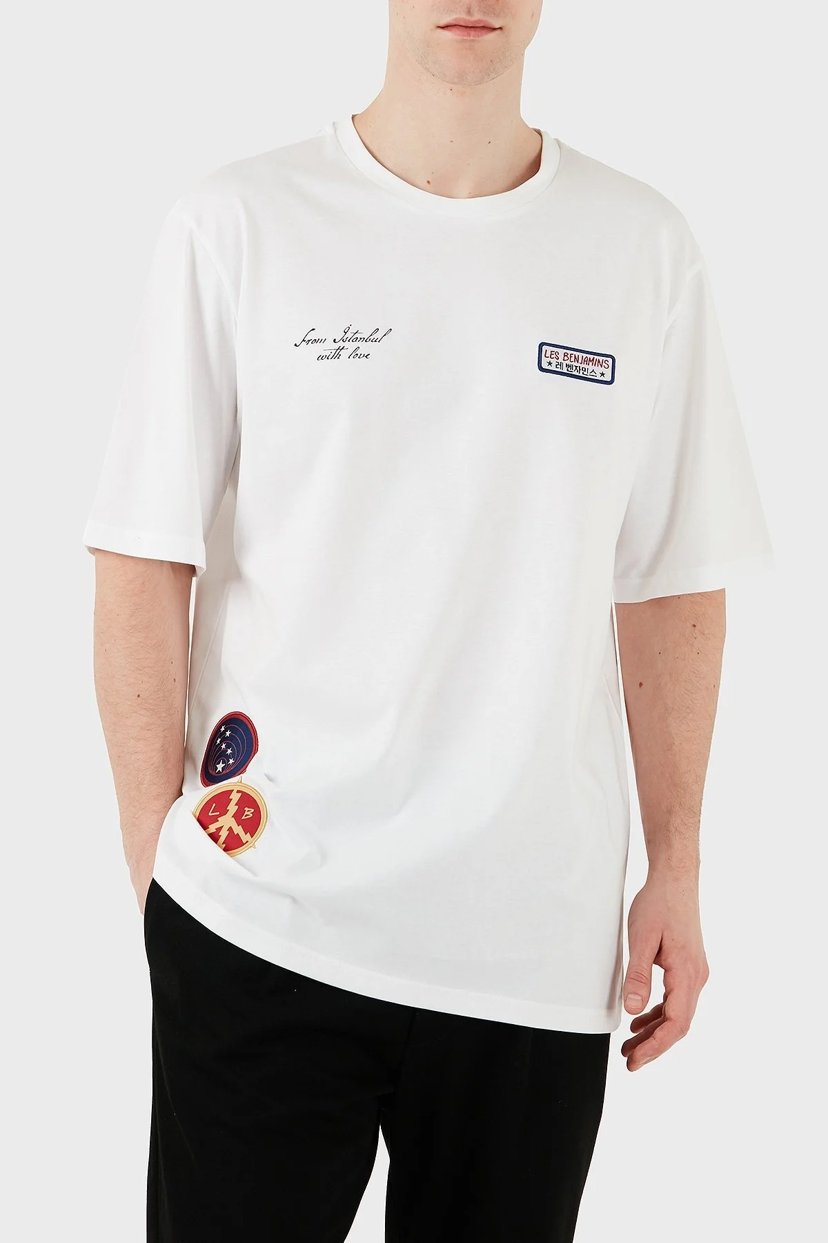 Les Benjamins Logo Baskılı Oversize Fit Pamuklu Bisiklet Yaka Erkek T Shirt LB25SSUNLMUOT-021 BEYAZ - 5