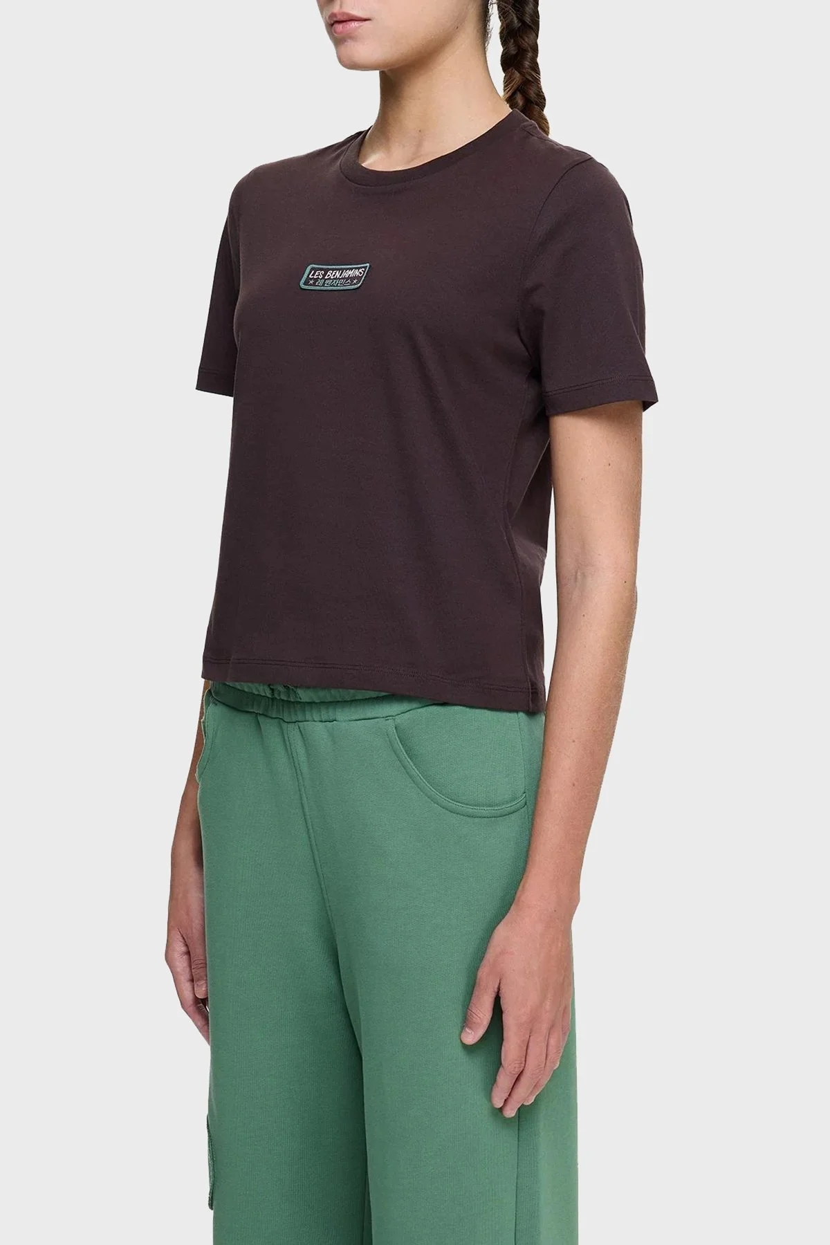 Les Benjamins Logolu % 100 Pamuk Regular Fit Bisiklet Yaka Bayan T Shirt LB25SSUNLFUTS-006 KAHVE - 1